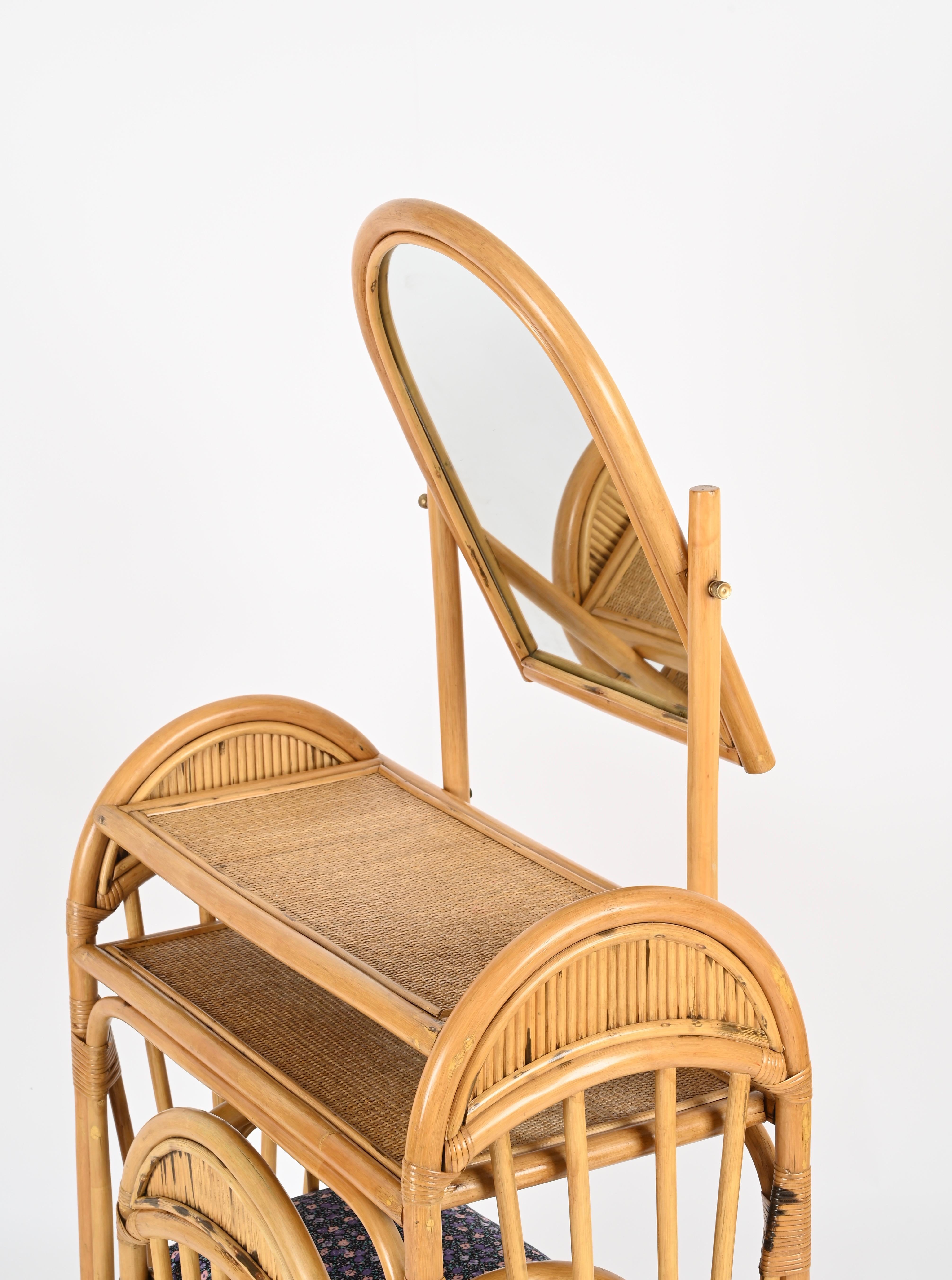 Tocador italiano con silla de bambú y ratán de Vivai del Sud, años 70 en venta 2