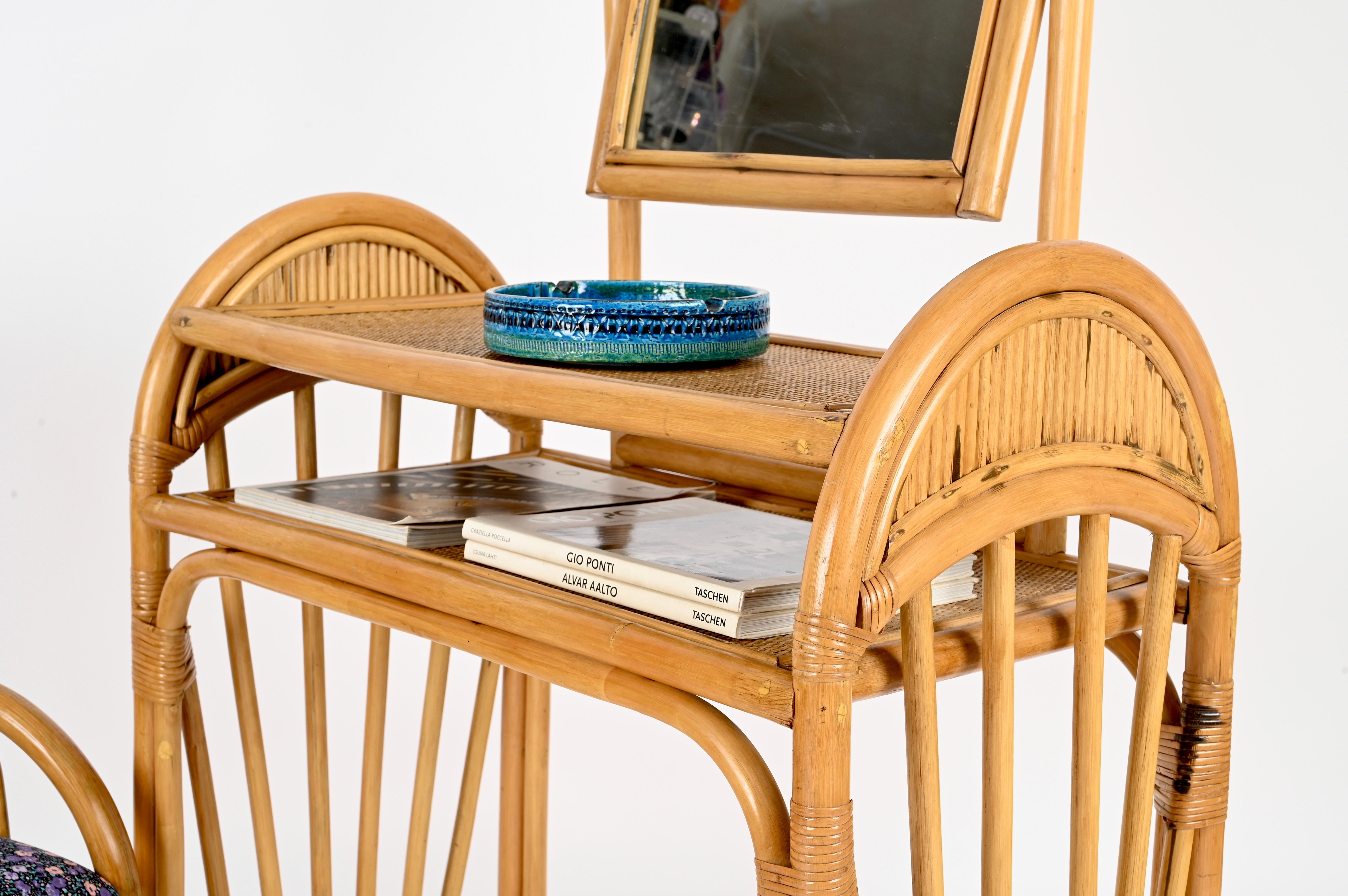 Tocador italiano con silla de bambú y ratán de Vivai del Sud, años 70 en venta 6