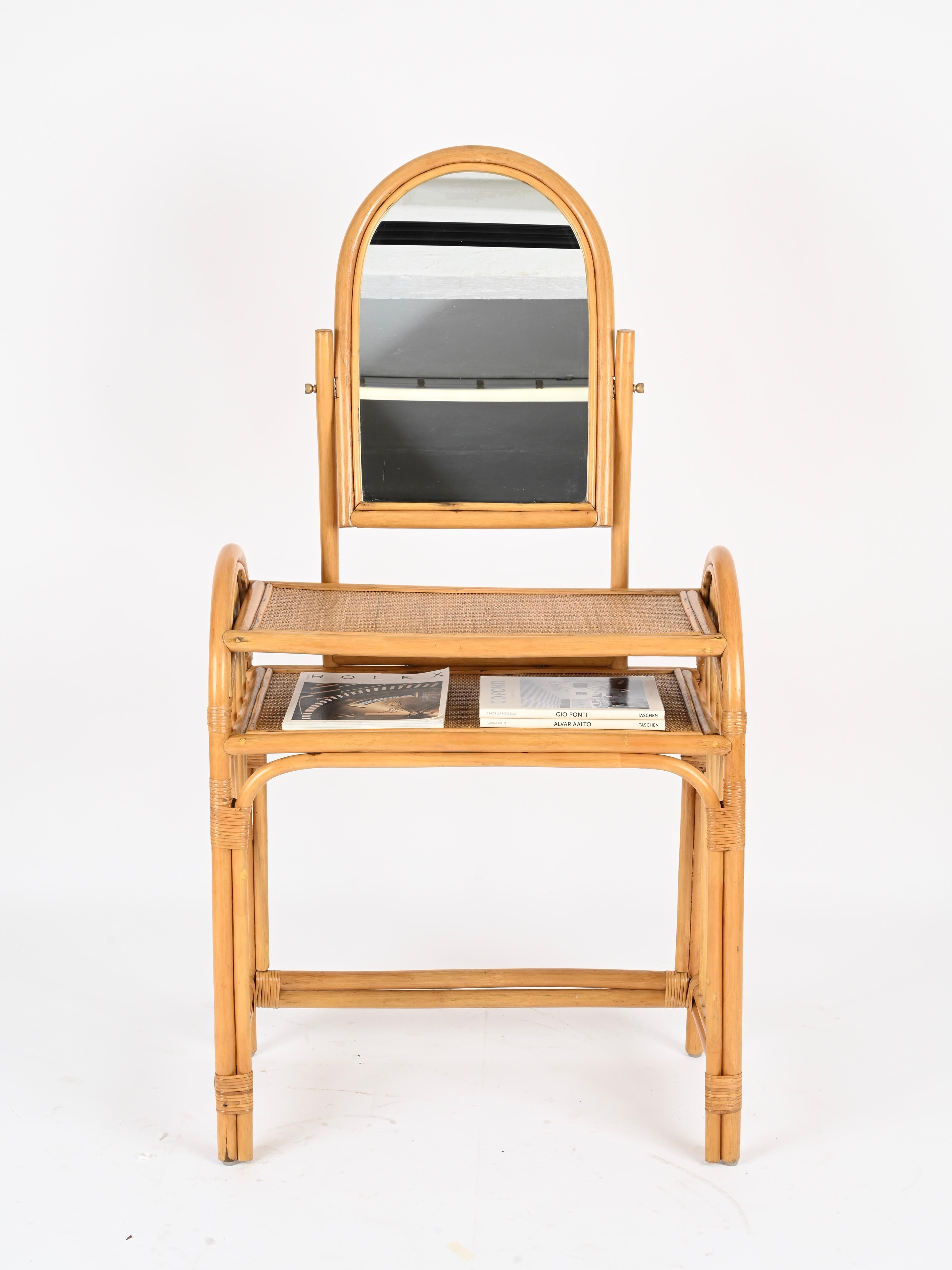 Tocador italiano con silla de bambú y ratán de Vivai del Sud, años 70 en venta 7