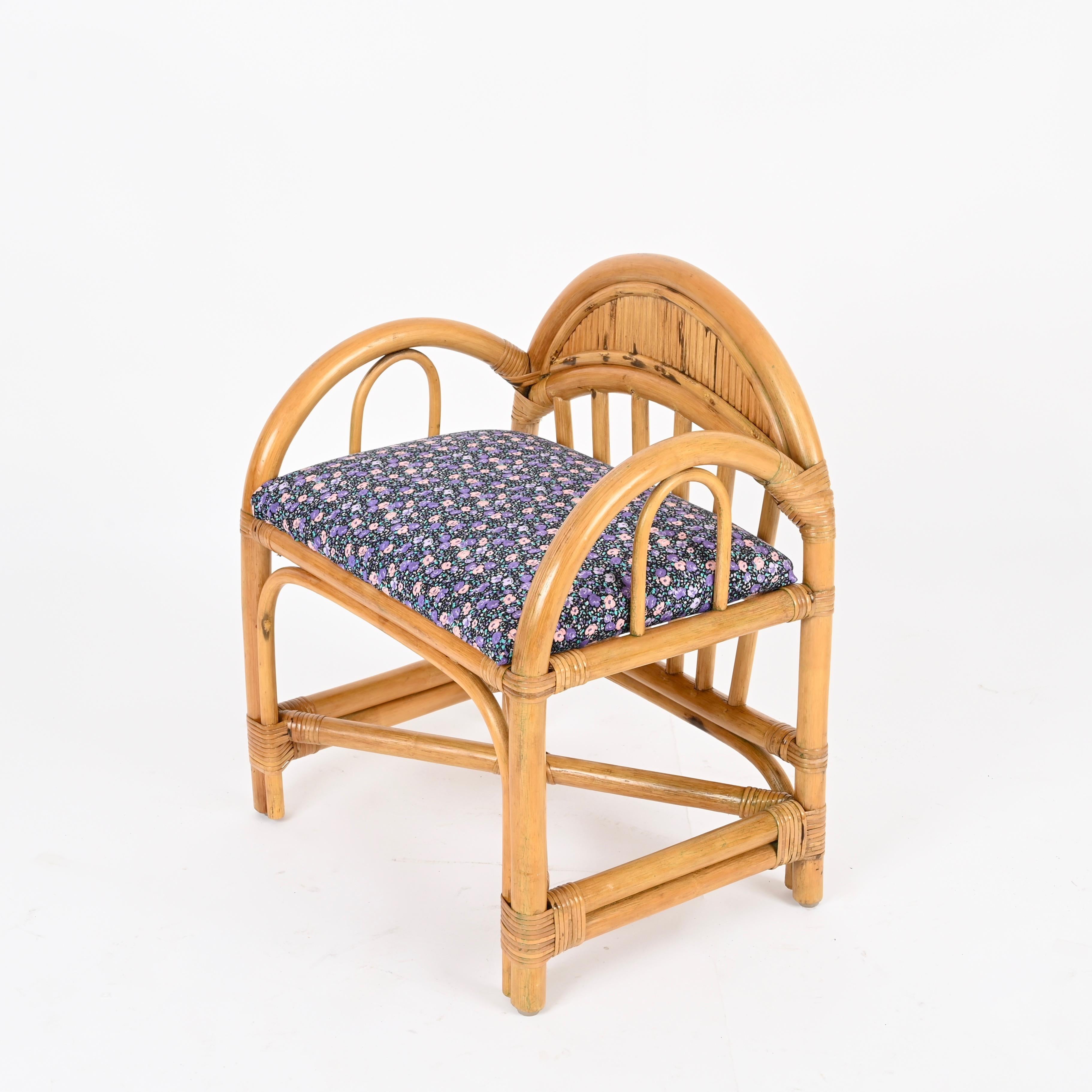 Tocador italiano con silla de bambú y ratán de Vivai del Sud, años 70 en venta 11