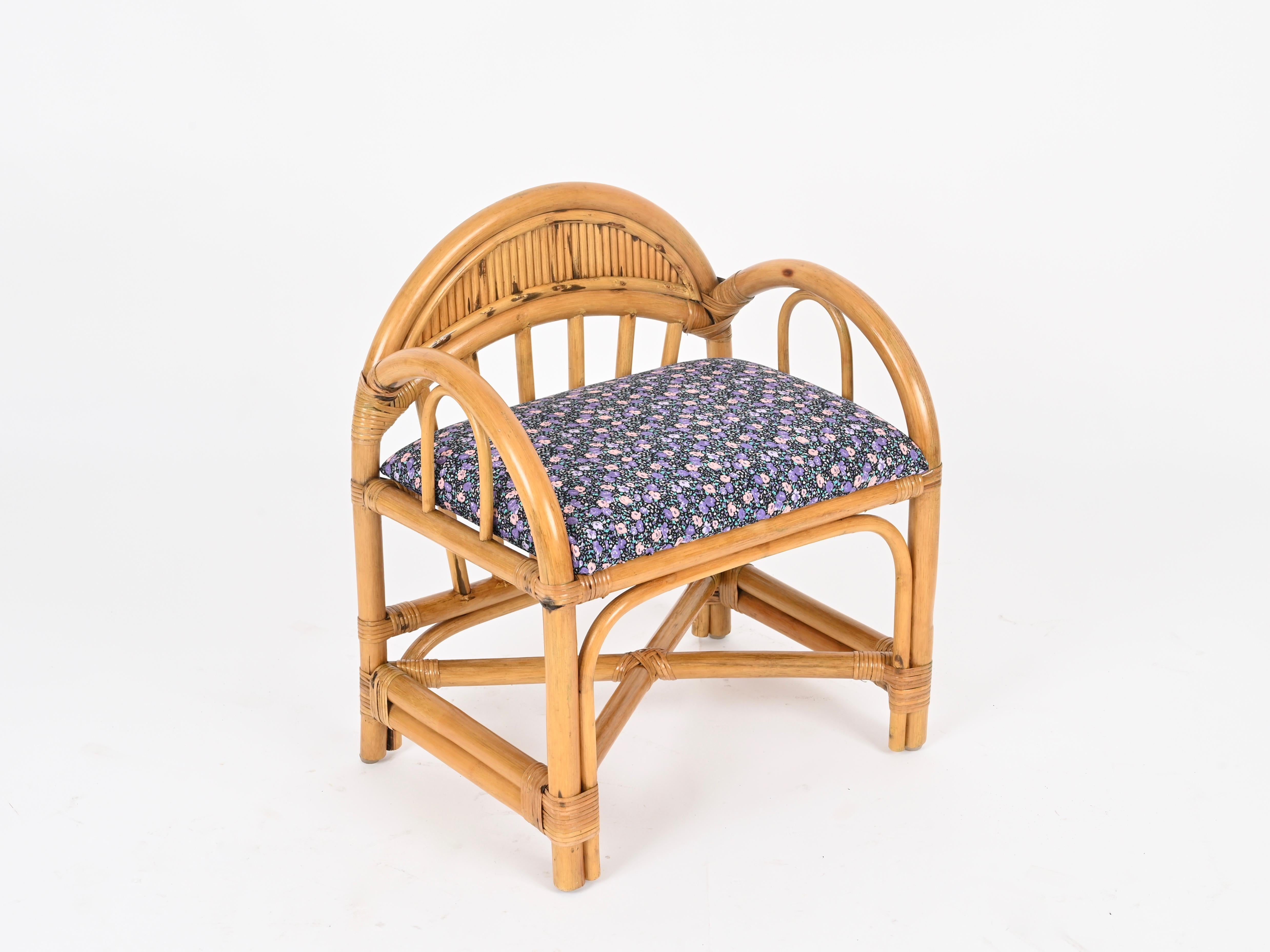 Tocador italiano con silla de bambú y ratán de Vivai del Sud, años 70 Hecho a mano en venta