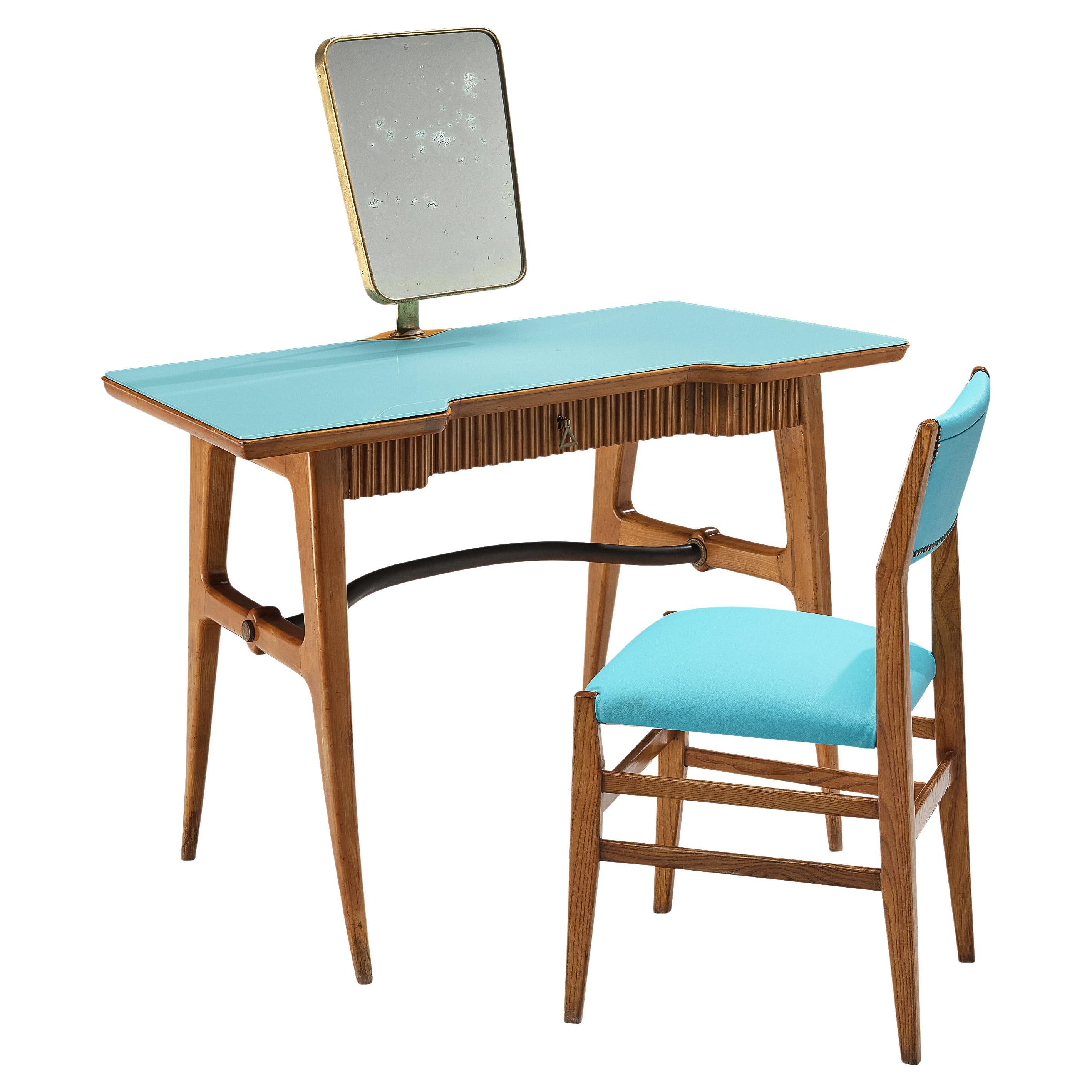 Italian Vanity Table with Chair in Cherry and Ash For Sale at 1stDibs