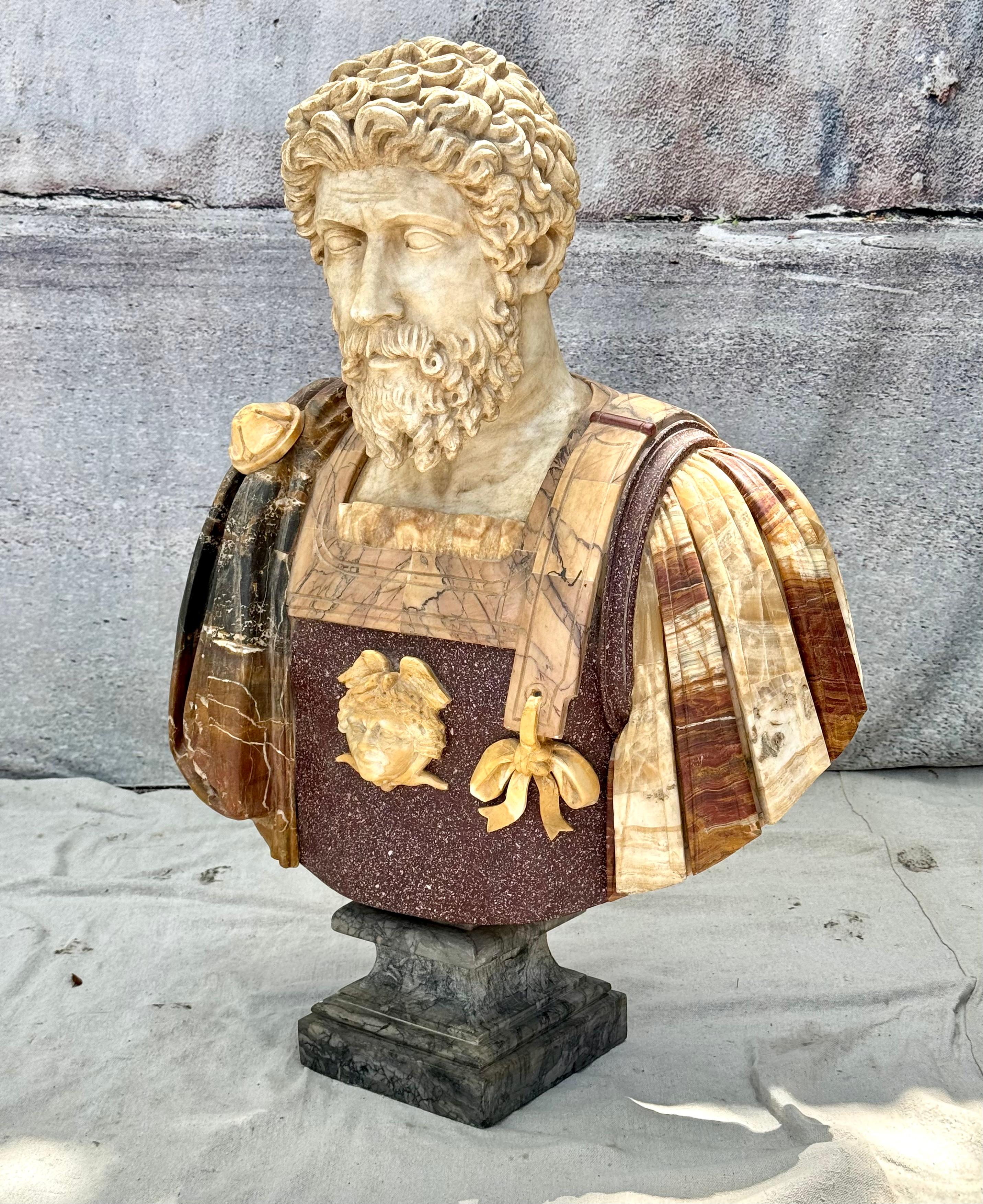  Italian Varicolored Marble Bust Of A Roman Emperor  For Sale 5
