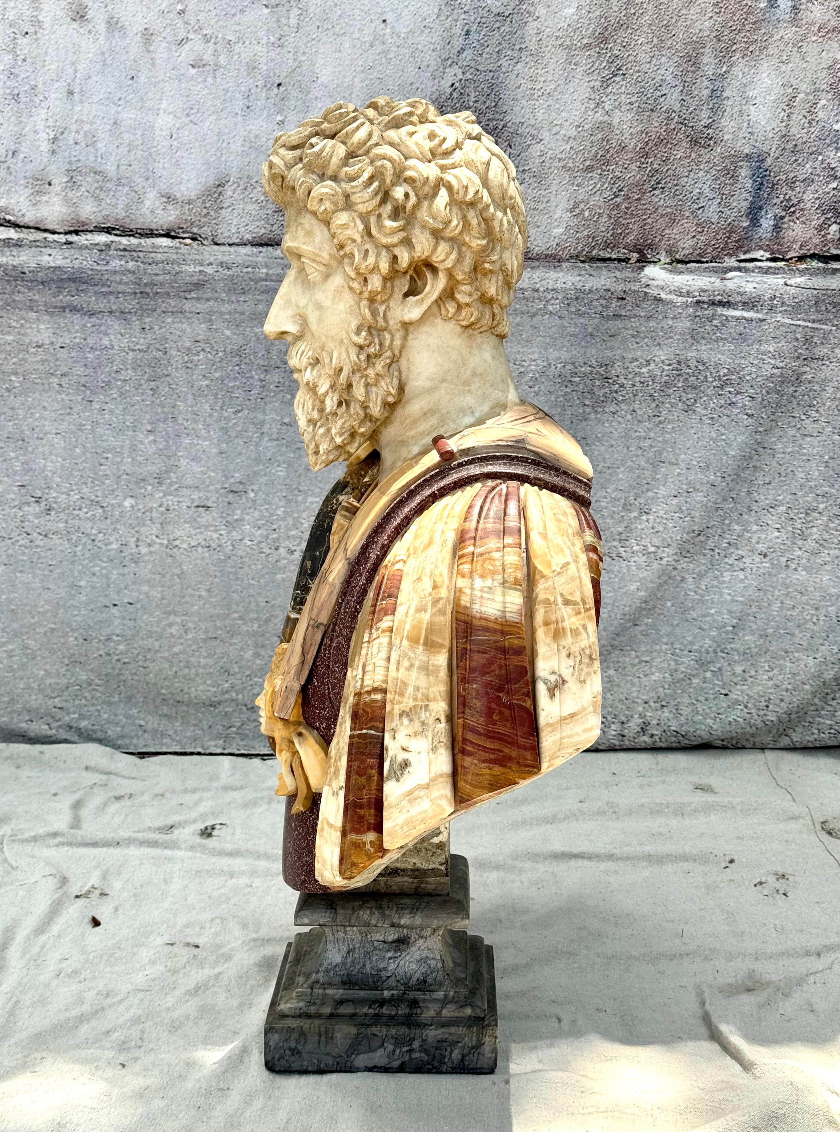  Italian Varicolored Marble Bust Of A Roman Emperor  For Sale 6
