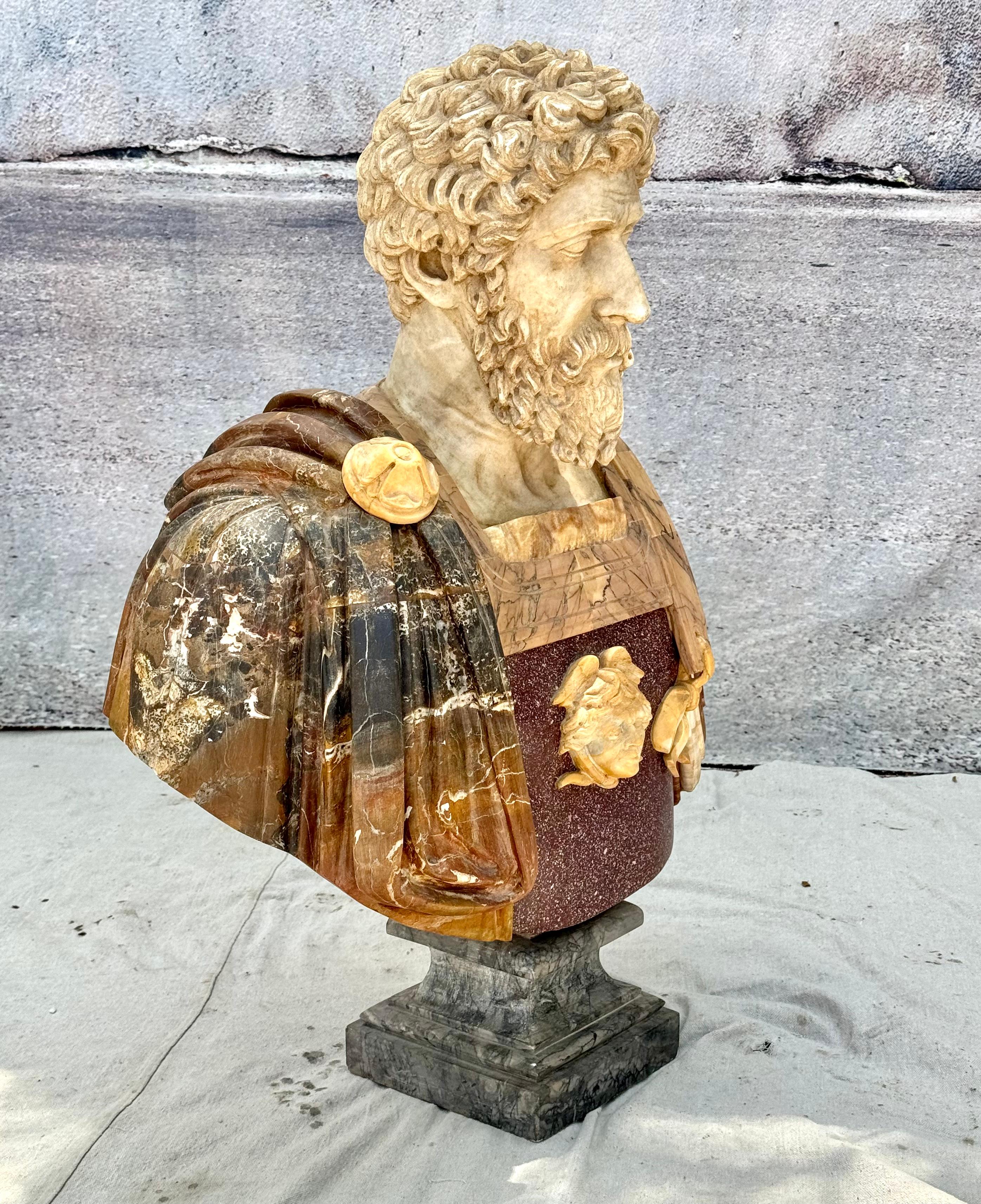  Italian Varicolored Marble Bust Of A Roman Emperor  For Sale 9