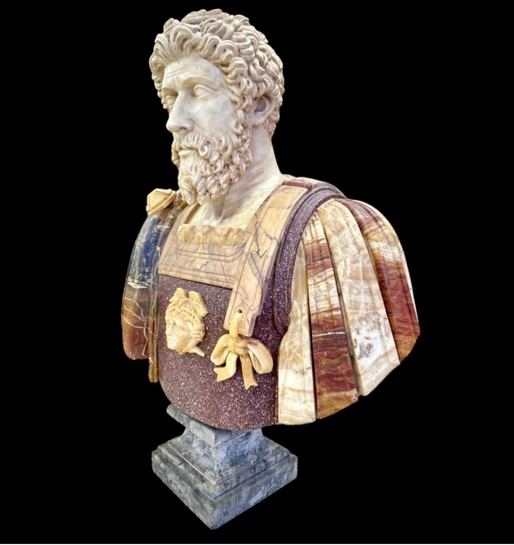 Italian Varicolored Marble Bust Of A Roman Emperor  In Good Condition For Sale In Bradenton, FL