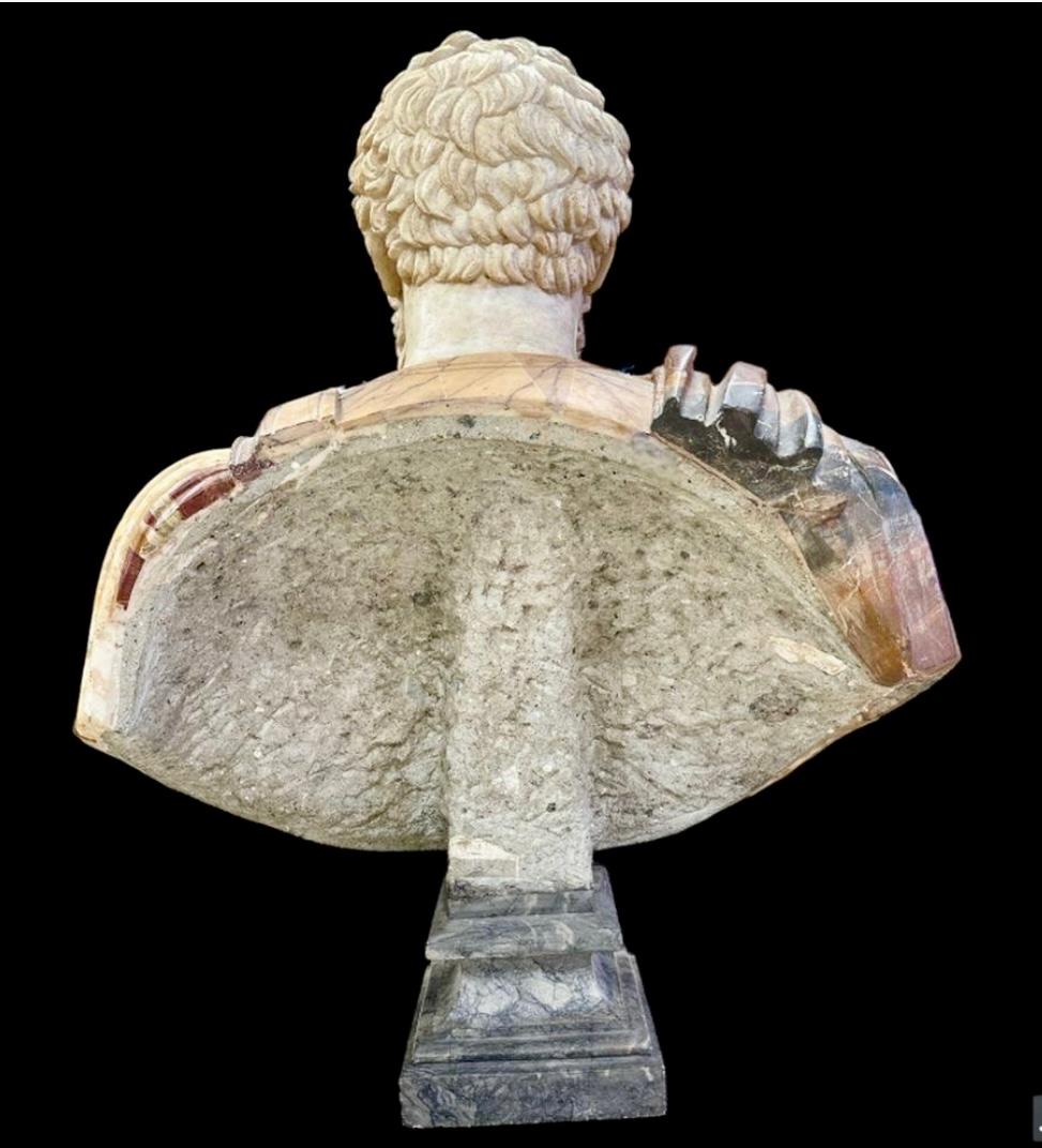 20th Century  Italian Varicolored Marble Bust Of A Roman Emperor  For Sale