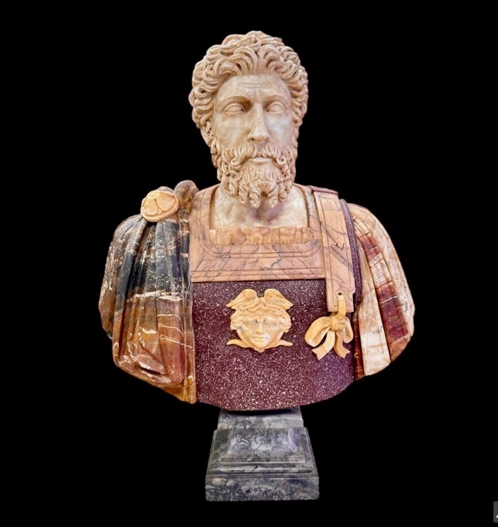 Italian Varicolored Marble Bust Of A Roman Emperor  For Sale 1