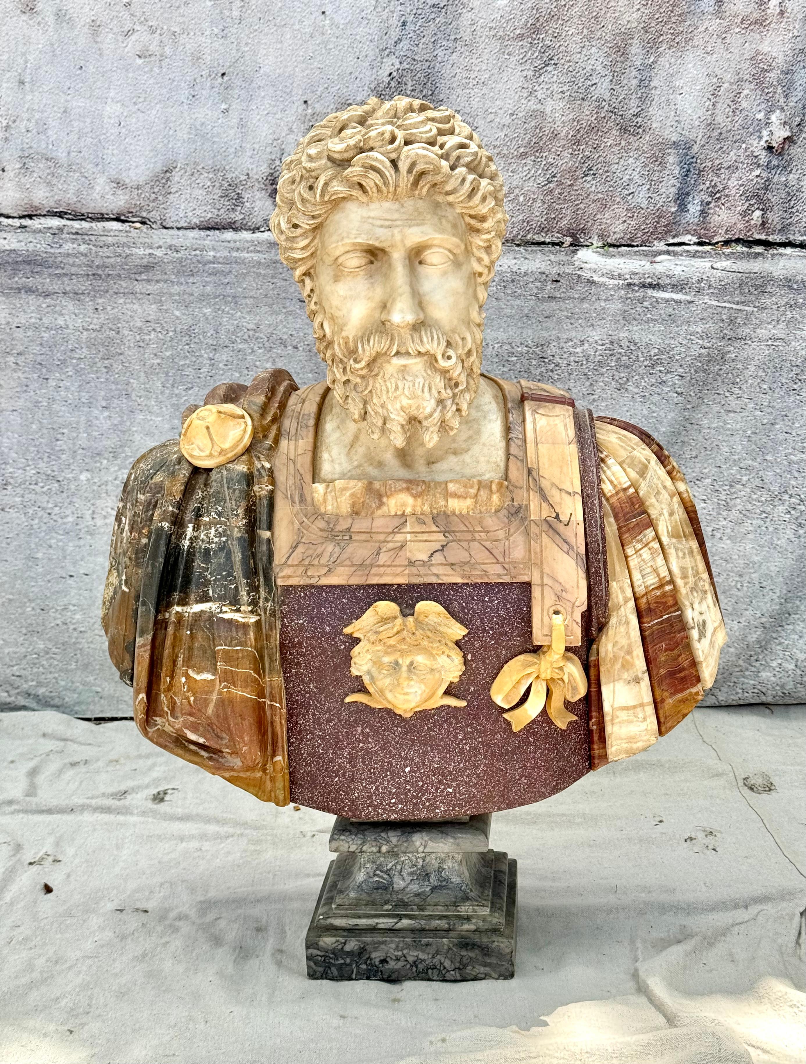  Italian Varicolored Marble Bust Of A Roman Emperor  For Sale 2