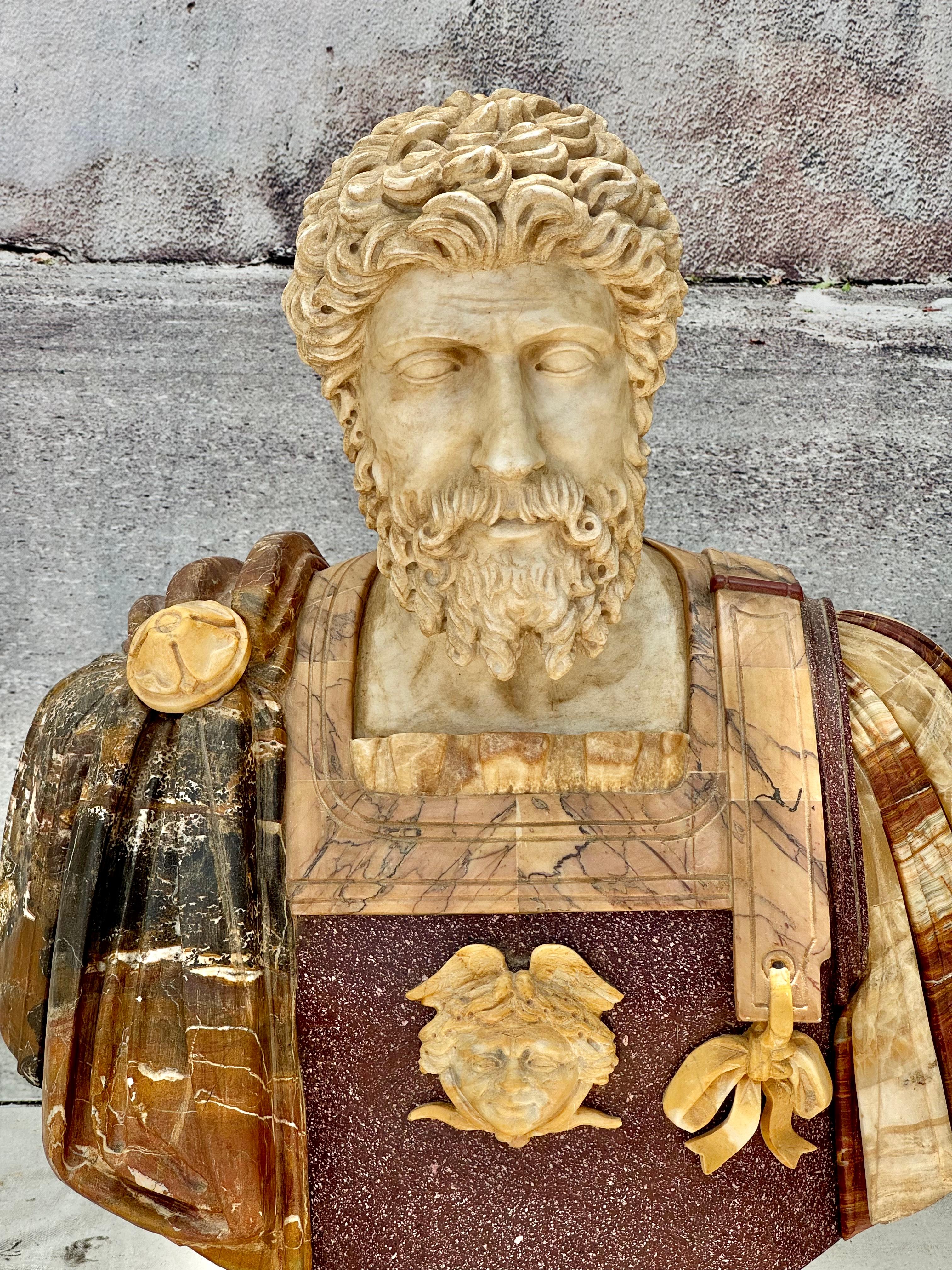  Italian Varicolored Marble Bust Of A Roman Emperor  For Sale 4