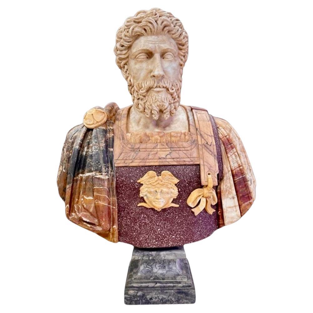  Italian Varicolored Marble Bust Of A Roman Emperor  For Sale