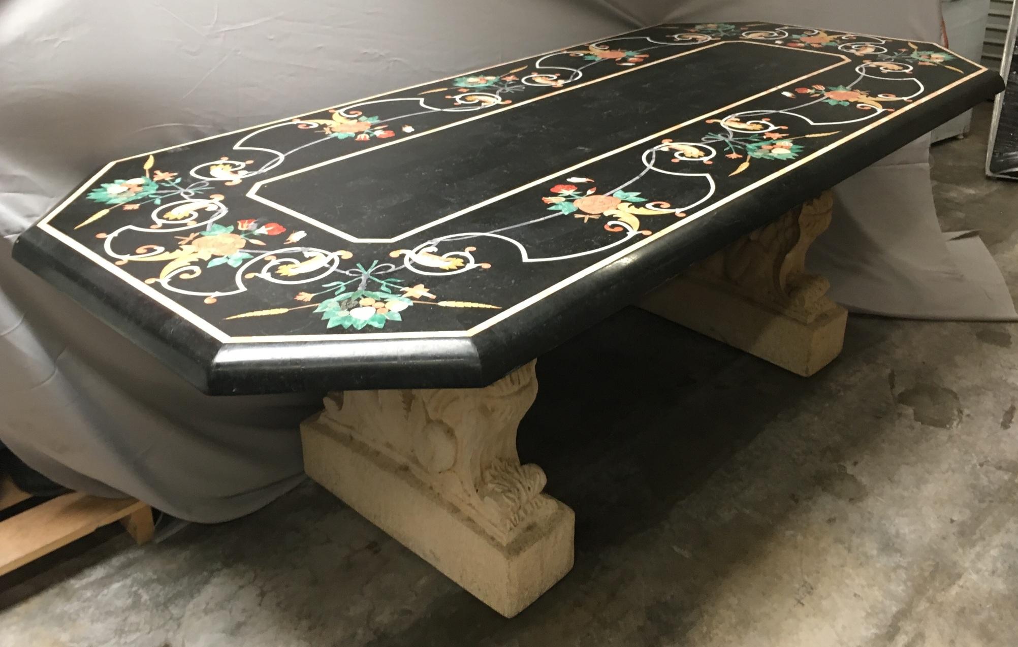 20th Century Italian Variegated Marble Inlaid Dining Table