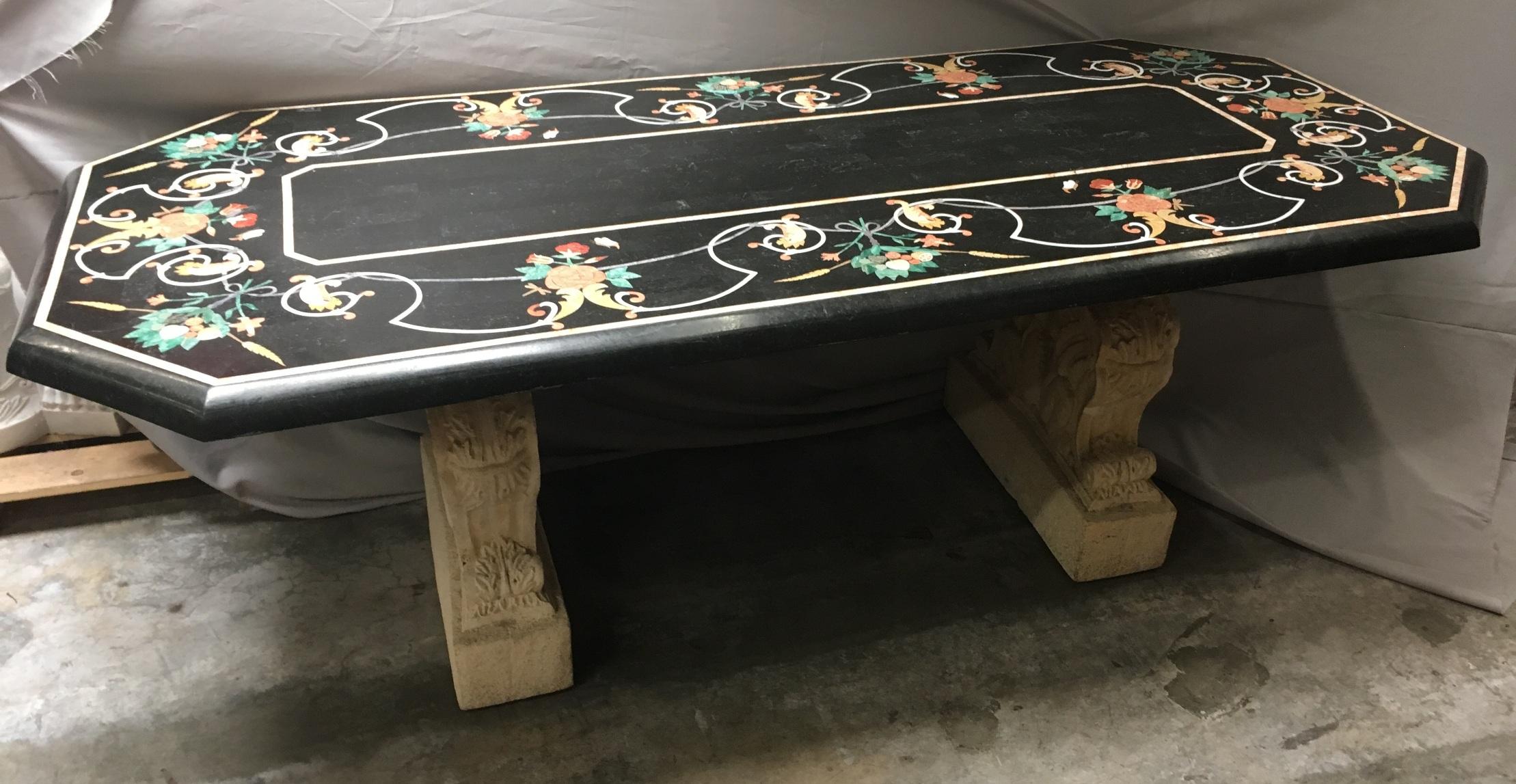 Italian Variegated Marble Inlaid Dining Table 1