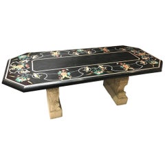 Vintage Italian Variegated Marble Inlaid Dining Table