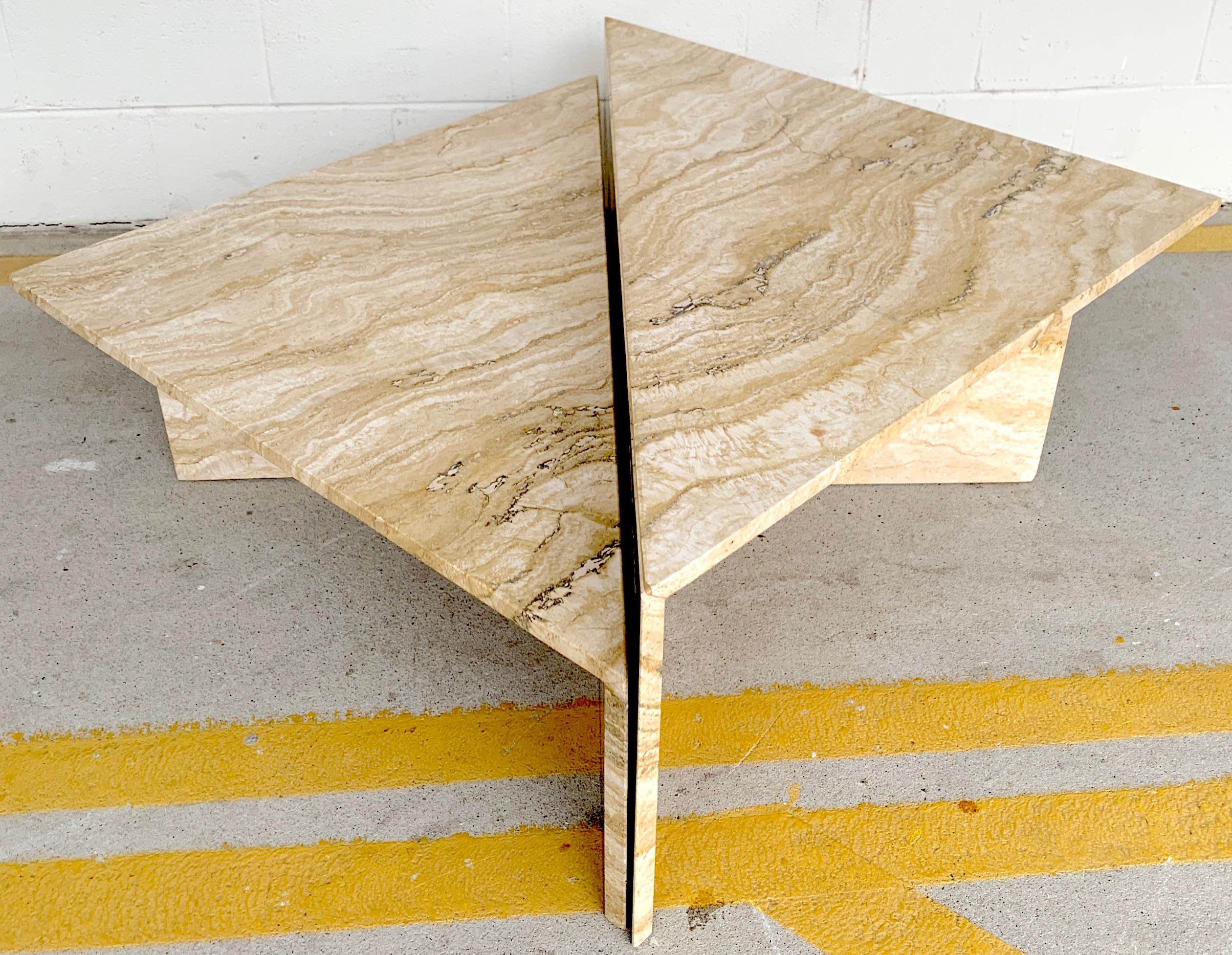 Mid-Century Modern Italian Variegated Travertine Two-Tier Coffee Table, circa 1970s