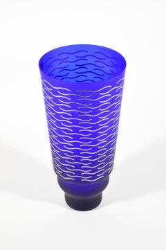 Italian Blue and Silver Glass Vase by Sottsass Associati