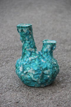 Italian Vase Green Corroded Enamel Vietri Procida 1960 Di Lieto Manufacturing