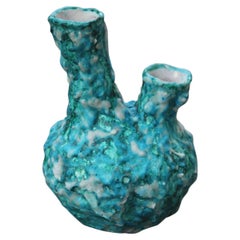 Italienische Vase aus grüner Korrodierter Emaille Vietri Procida 1960 Di Lieto Herstellung