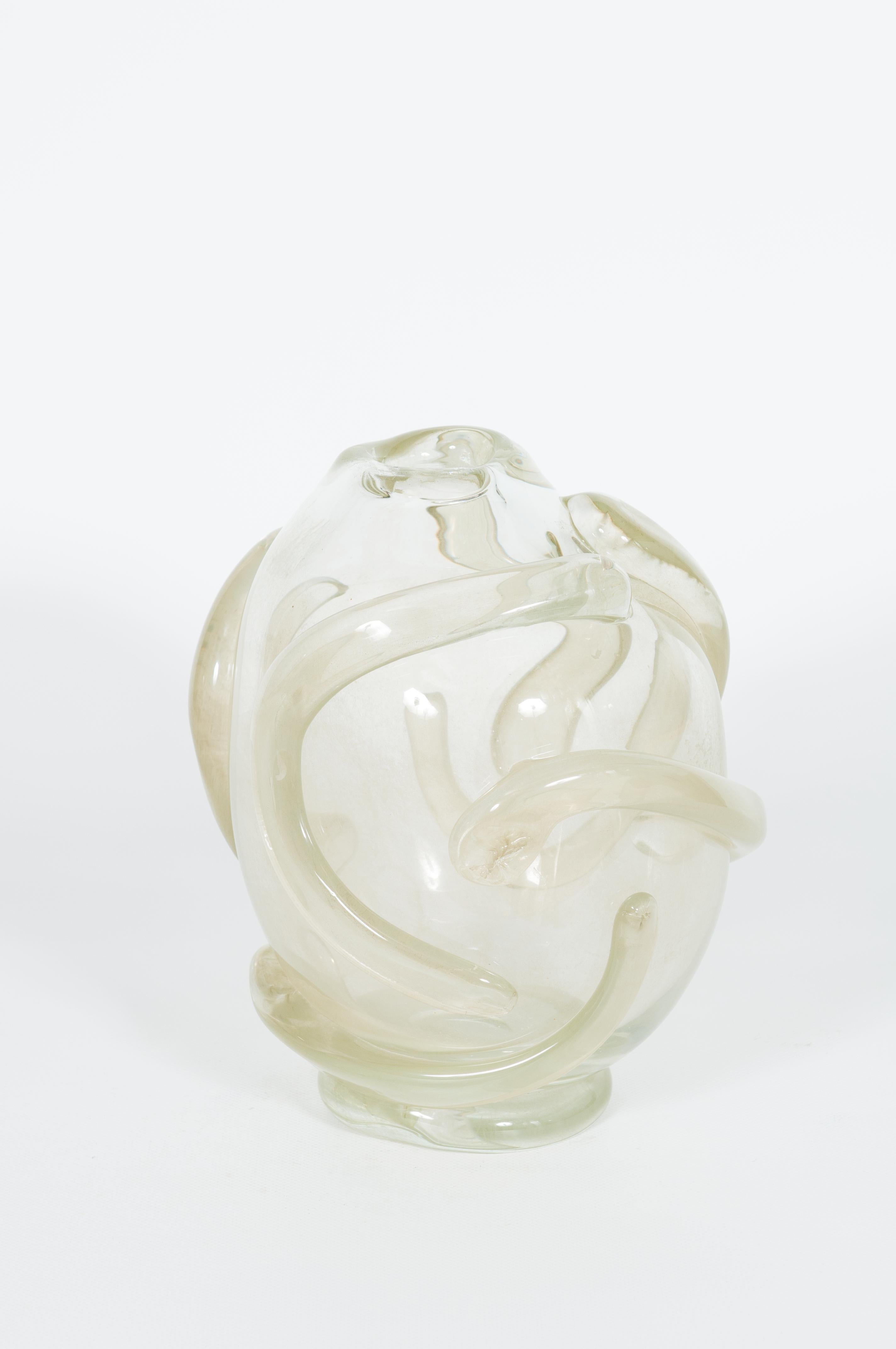 Mid-Century Modern Italian Vase in Blown Murano Glass Antiqued Clear Color Attributed to Salviati