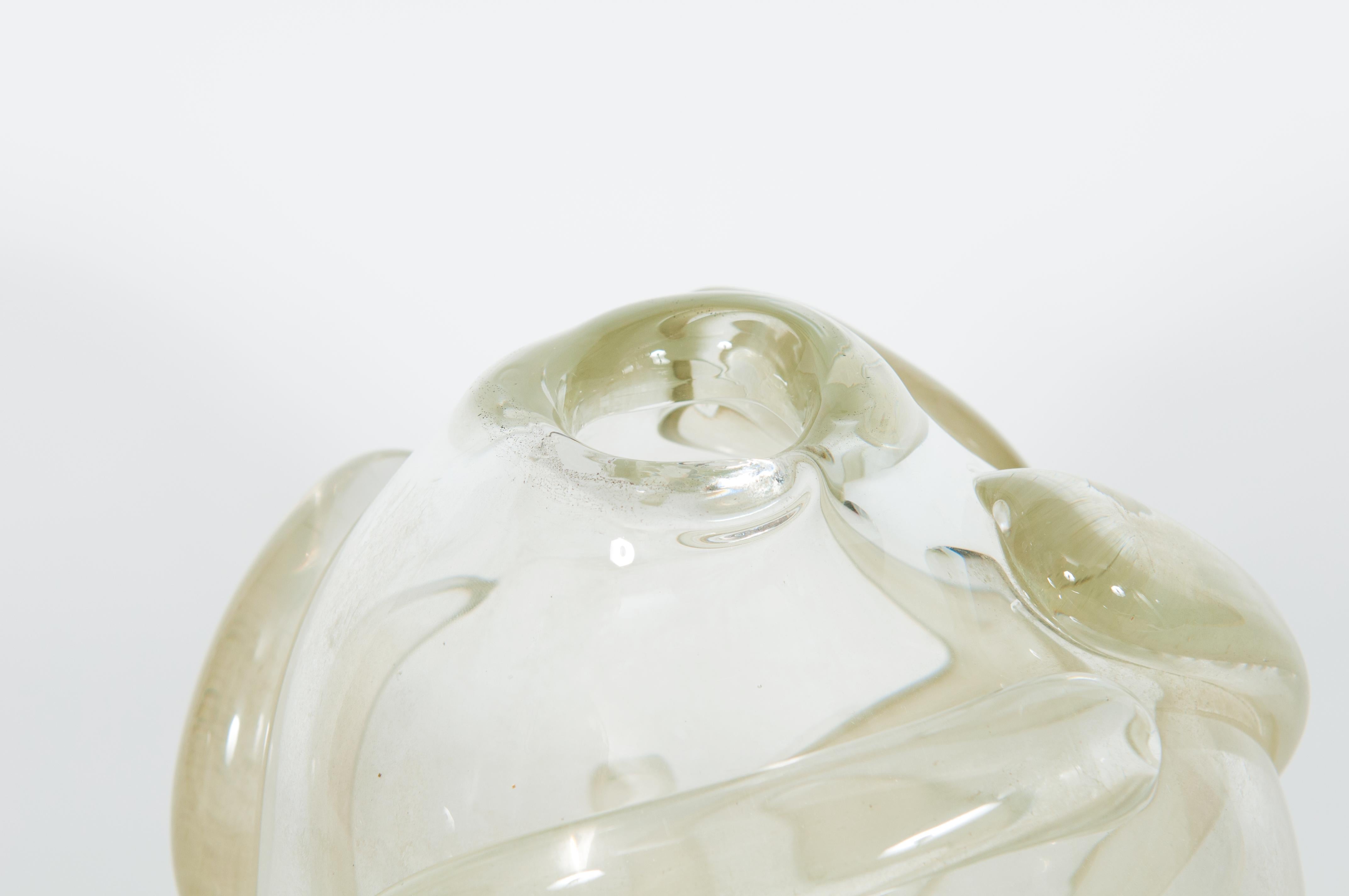 Hand-Crafted Italian Vase in Blown Murano Glass Antiqued Clear Color Attributed to Salviati