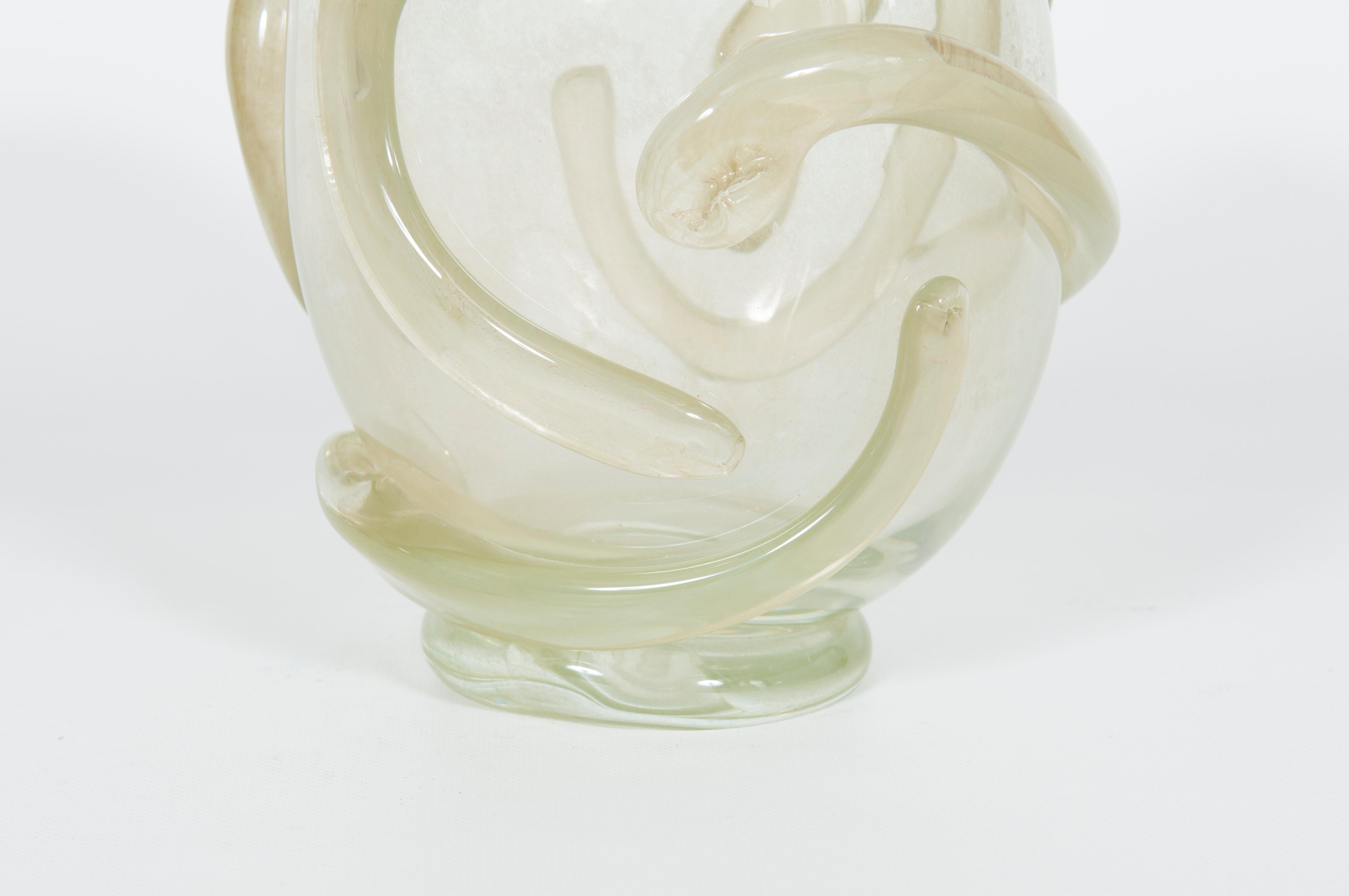 Late 20th Century Italian Vase in Blown Murano Glass Antiqued Clear Color Attributed to Salviati For Sale