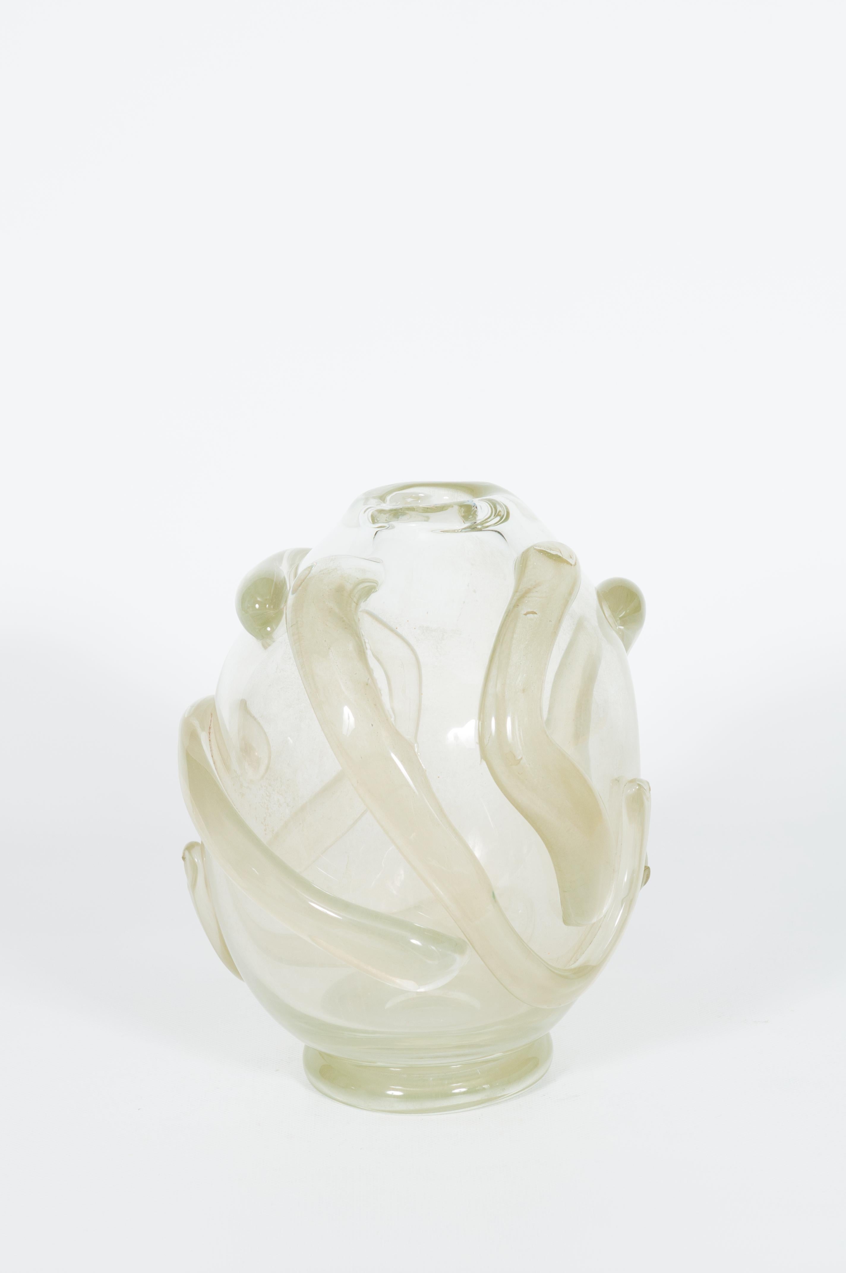 Italian Vase in Blown Murano Glass Antiqued Clear Color Attributed to Salviati 1