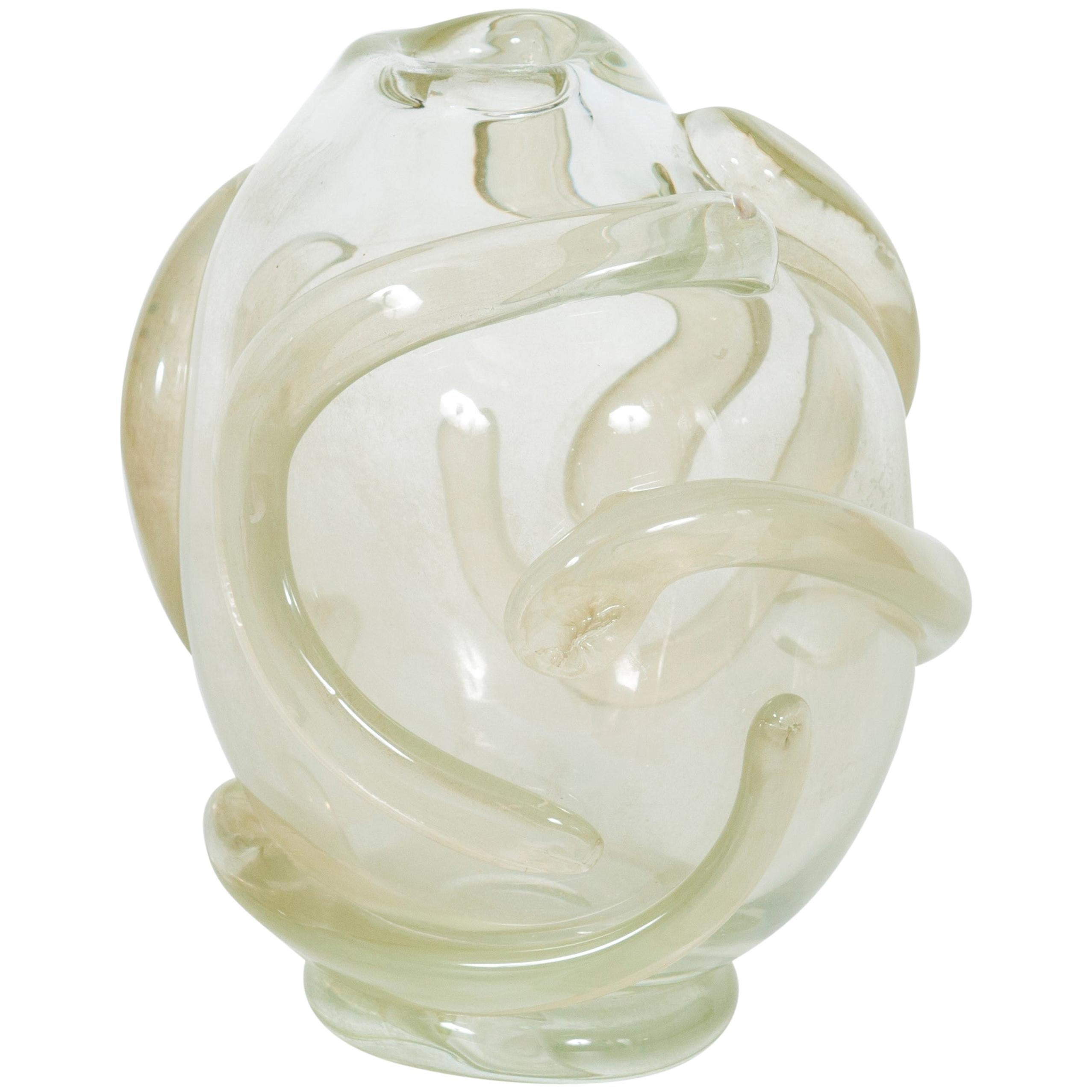 Italian Vase in Blown Murano Glass Antiqued Clear Color Attributed to Salviati For Sale