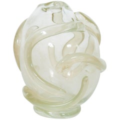 Italian Vase in Blown Murano Glass Antiqued Clear Color Attributed to Salviati