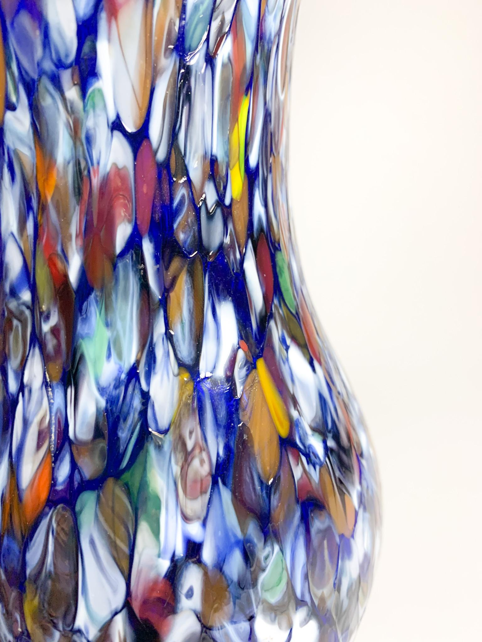 Italian Vase in Blue Murano Glass with Murrine by Fratelli Toso from the 1940s 6
