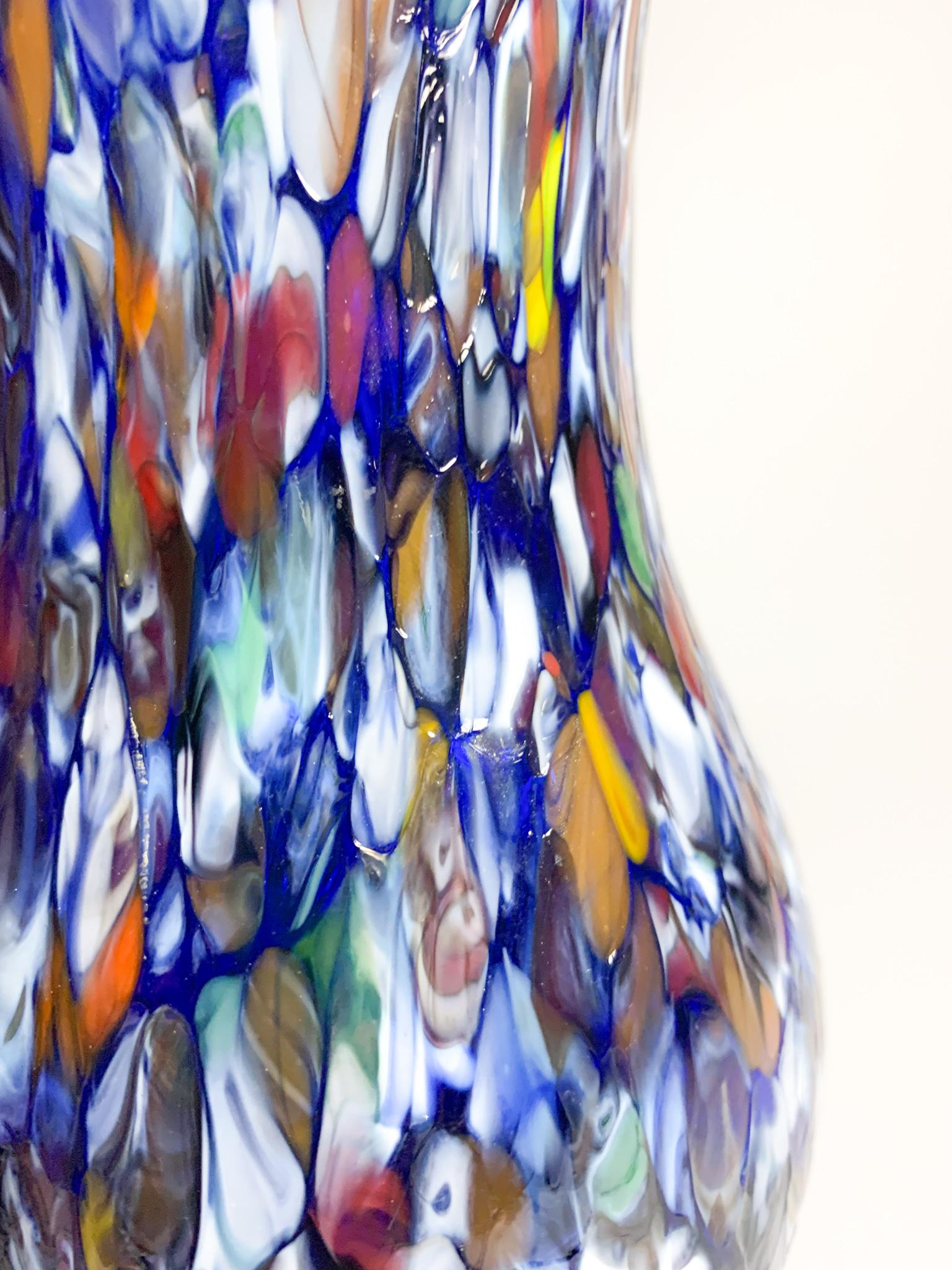 Italian Vase in Blue Murano Glass with Murrine by Fratelli Toso from the 1940s 7