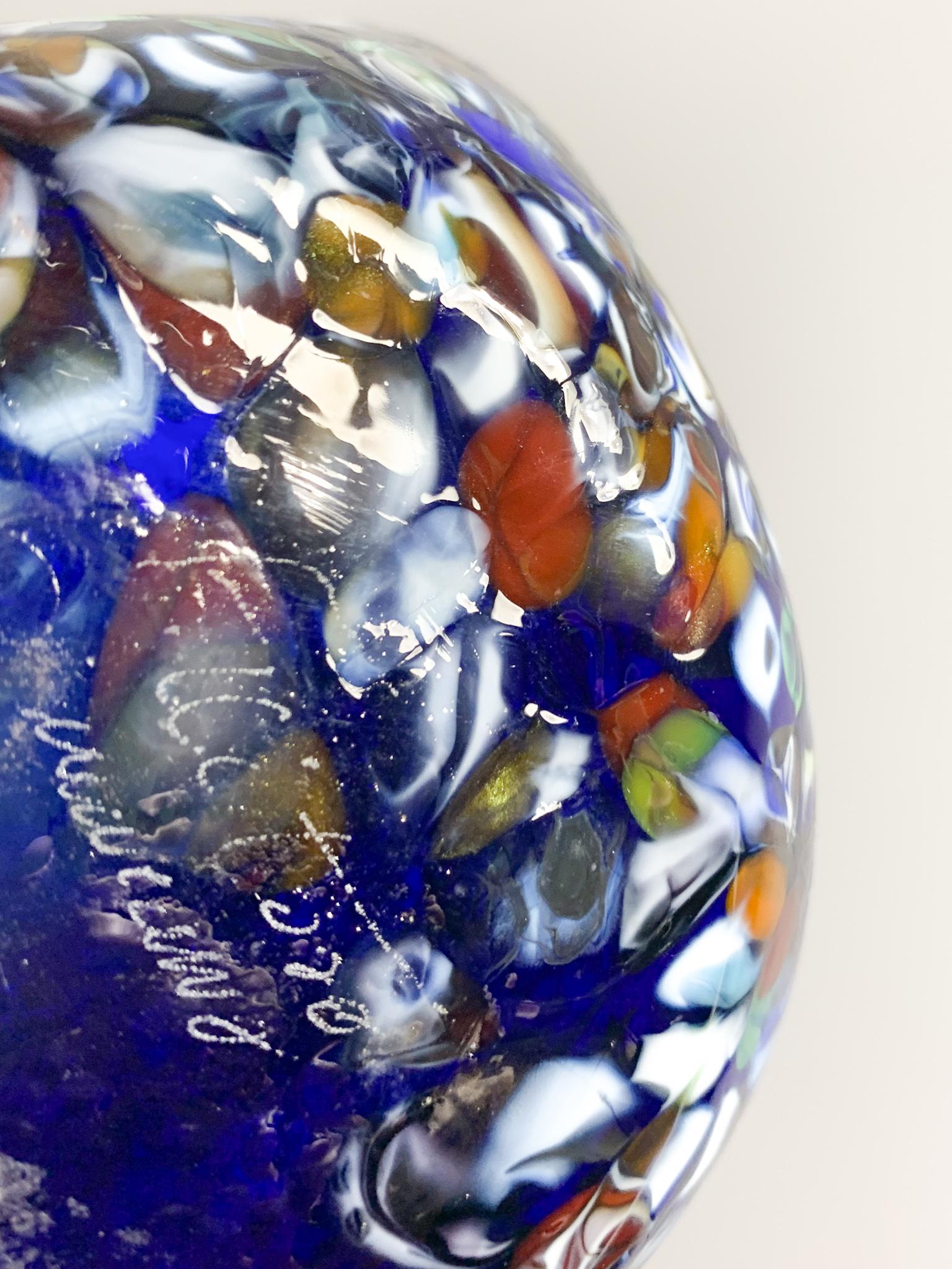 Italian Vase in Blue Murano Glass with Murrine by Fratelli Toso from the 1940s 8