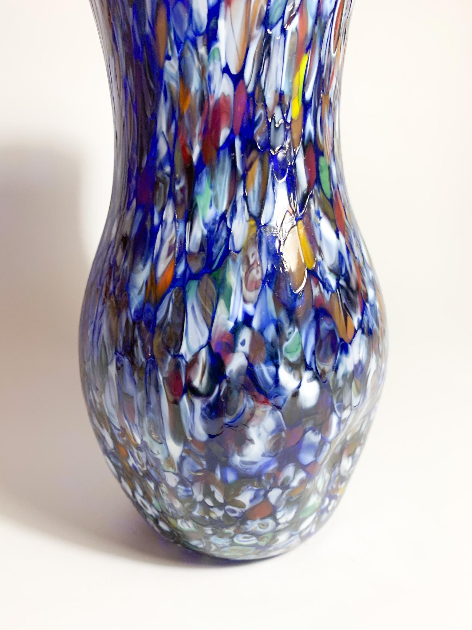 Italian Vase in Blue Murano Glass with Murrine by Fratelli Toso from the 1940s 4