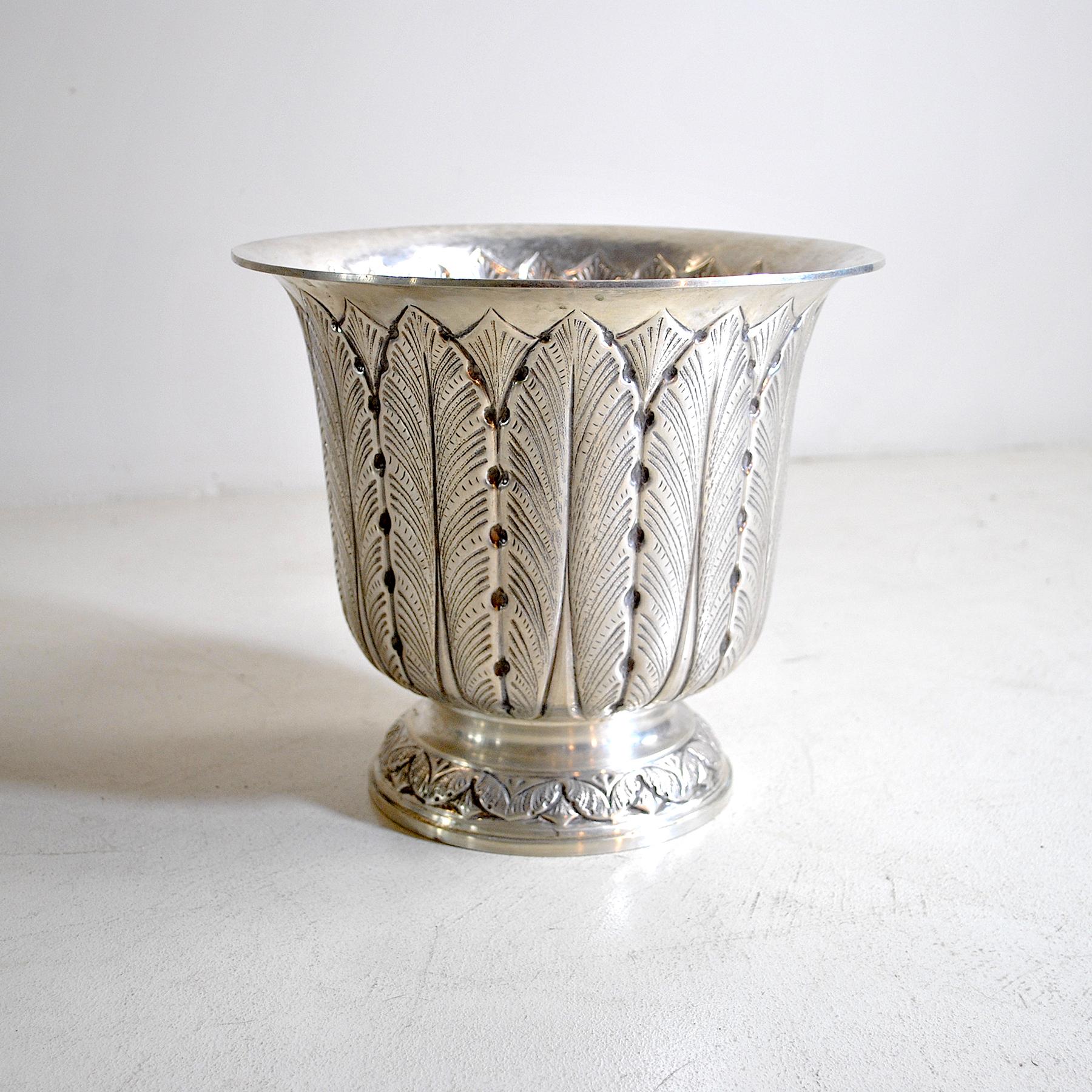 Mid-Century Modern Italian Vase in Chiseled Solid Silver, 1940s