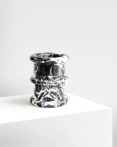 Italian Vase in Natural Black and White Marble, Limited Edition by Sandro Lopez
