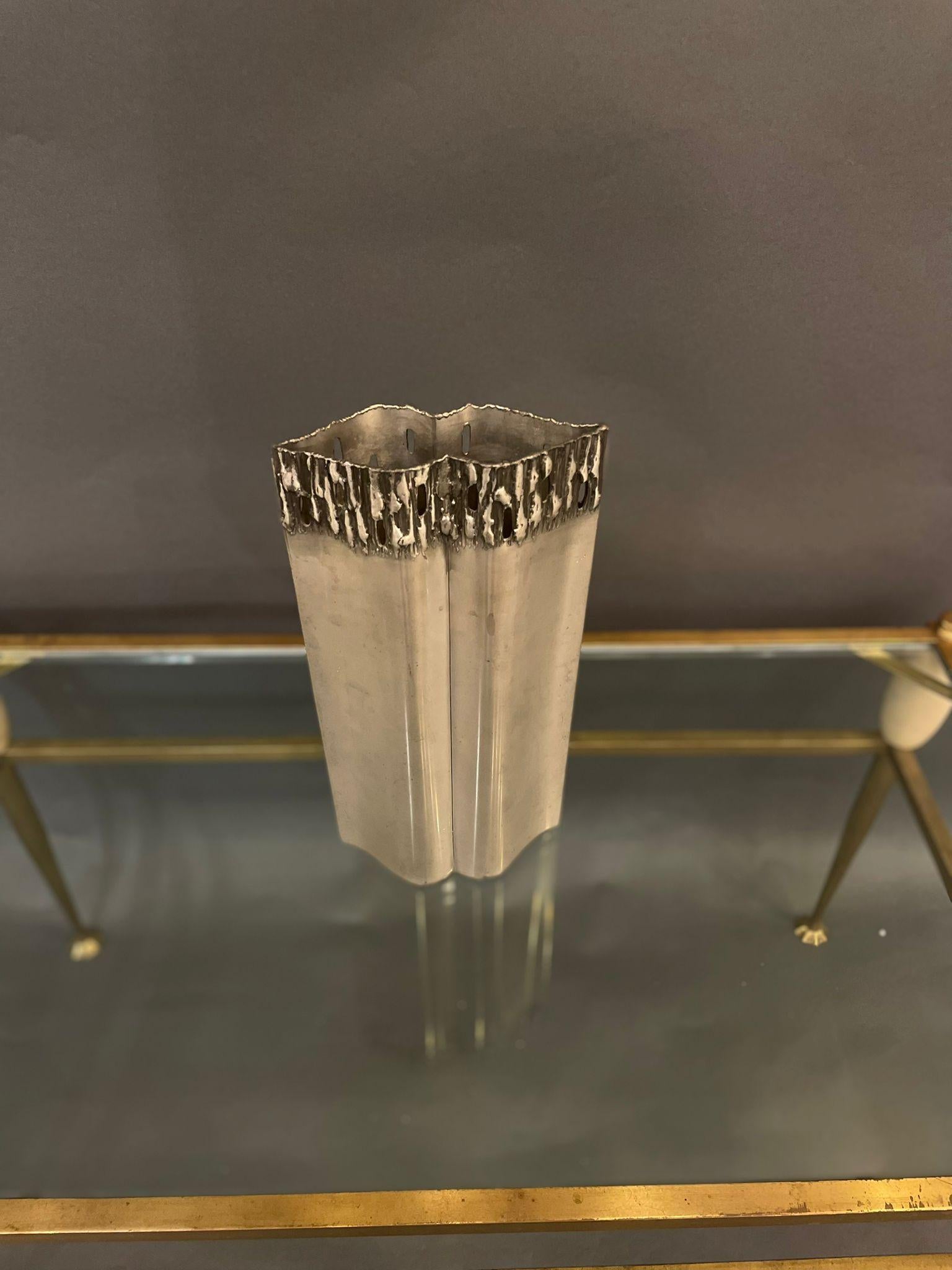 An unusual Lip Shaped Italian Vase in pewter in the Style of Brutalist. Circa 1970s.