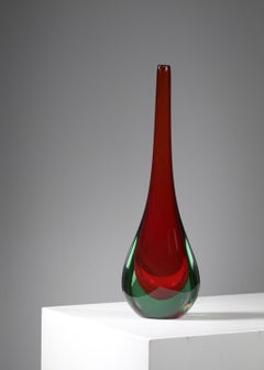 Jarrón italiano de cristal rojo Murano años 60