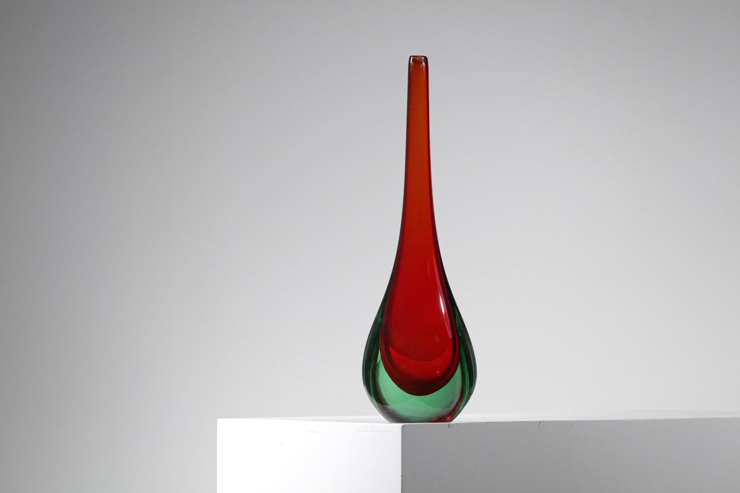 Mid-20th Century Italian vase in red glass Murano 60s For Sale