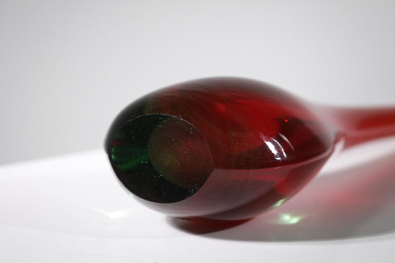 Italian vase in red glass Murano 60s For Sale 1