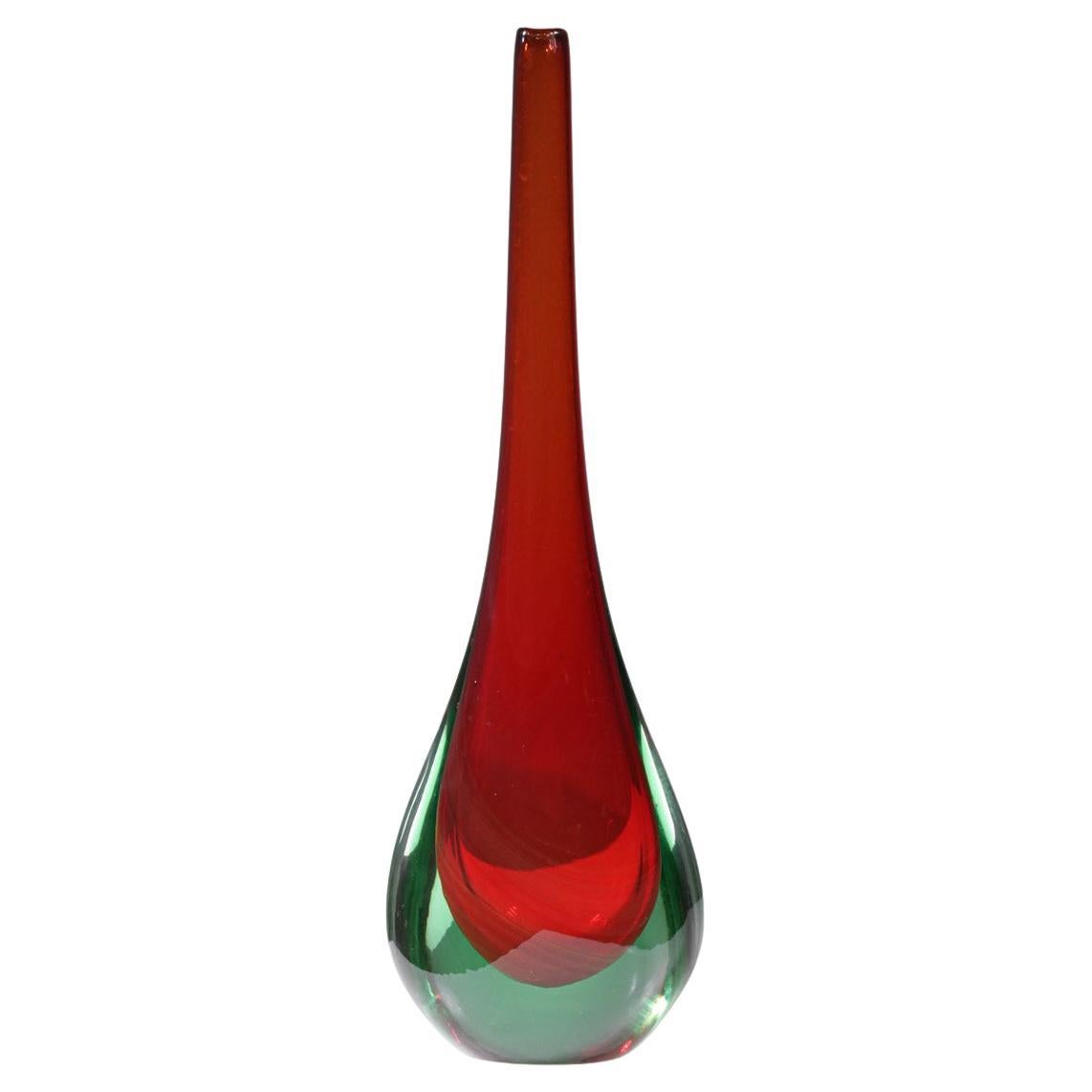 Italienische Vase aus rotem Glas, Murano, 60er-Jahre