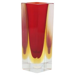 Italian Vase in red, yellow and transparent Murano Glass, Flavio Poli 1970s