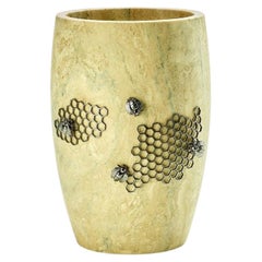 Italian Vase in Travertino Grey Anne, “Honey” by Giansanti Home