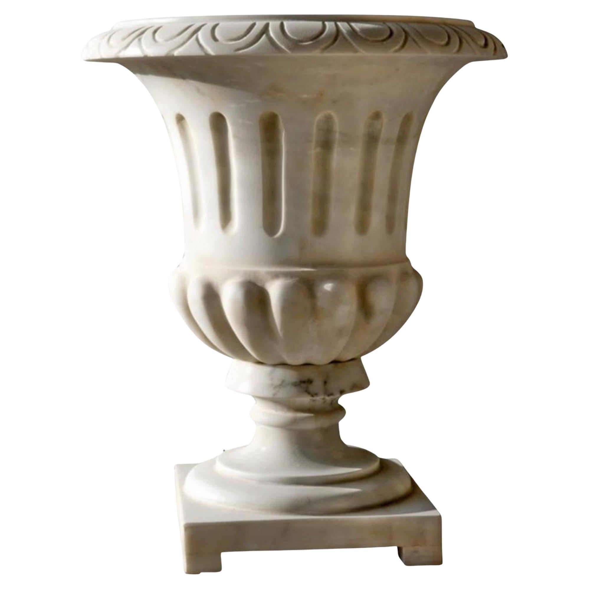 Italian Vase in White Carrara Marble, Early 20th Century