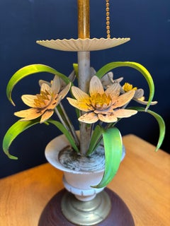 Italian Hollywood Regency Floral Table Lamps, Wood & Metal, 1964