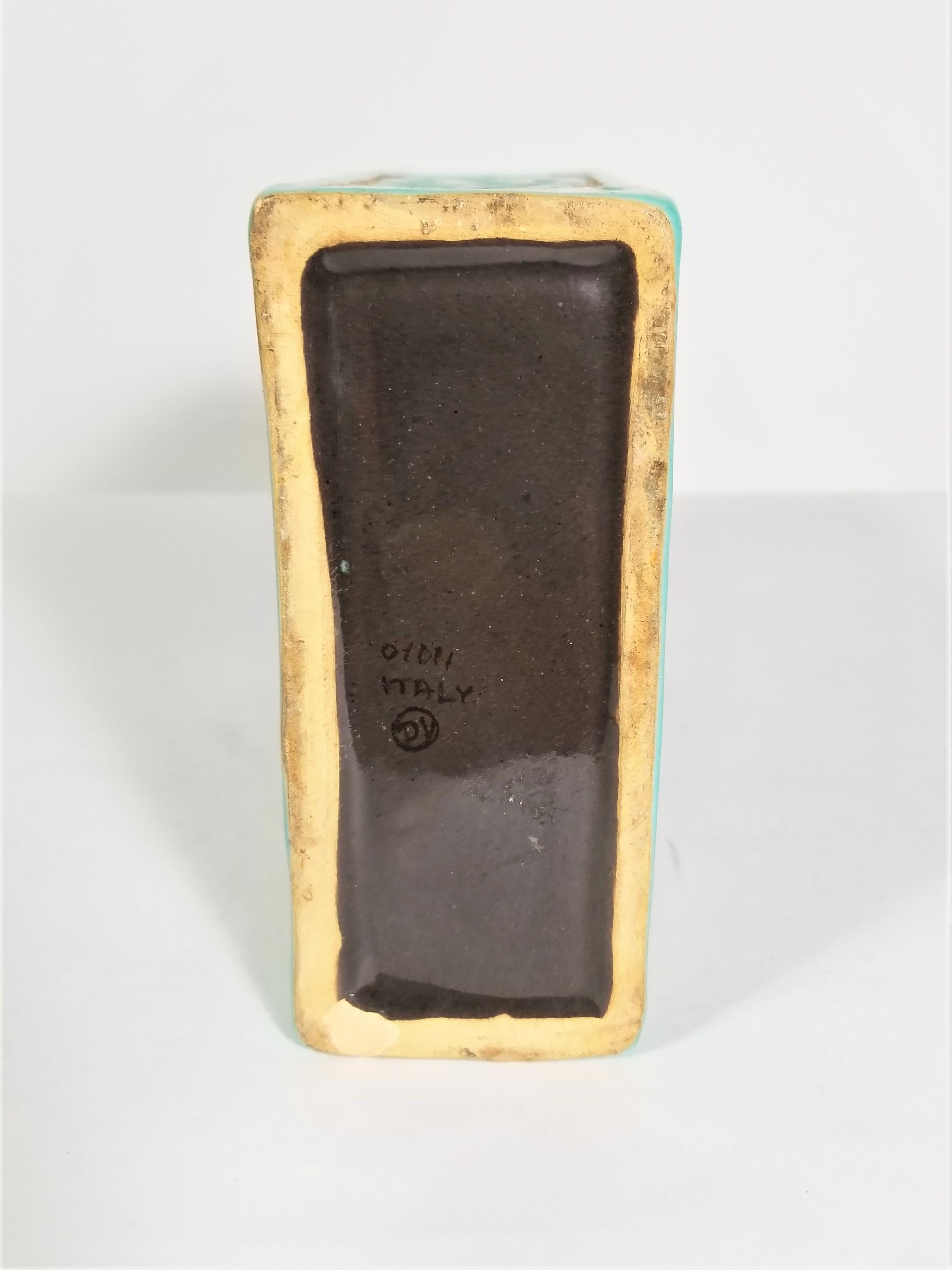 Vaso italiano firmato Ceramica astratta del Medioevo in ceramica smaltata turchese 4
