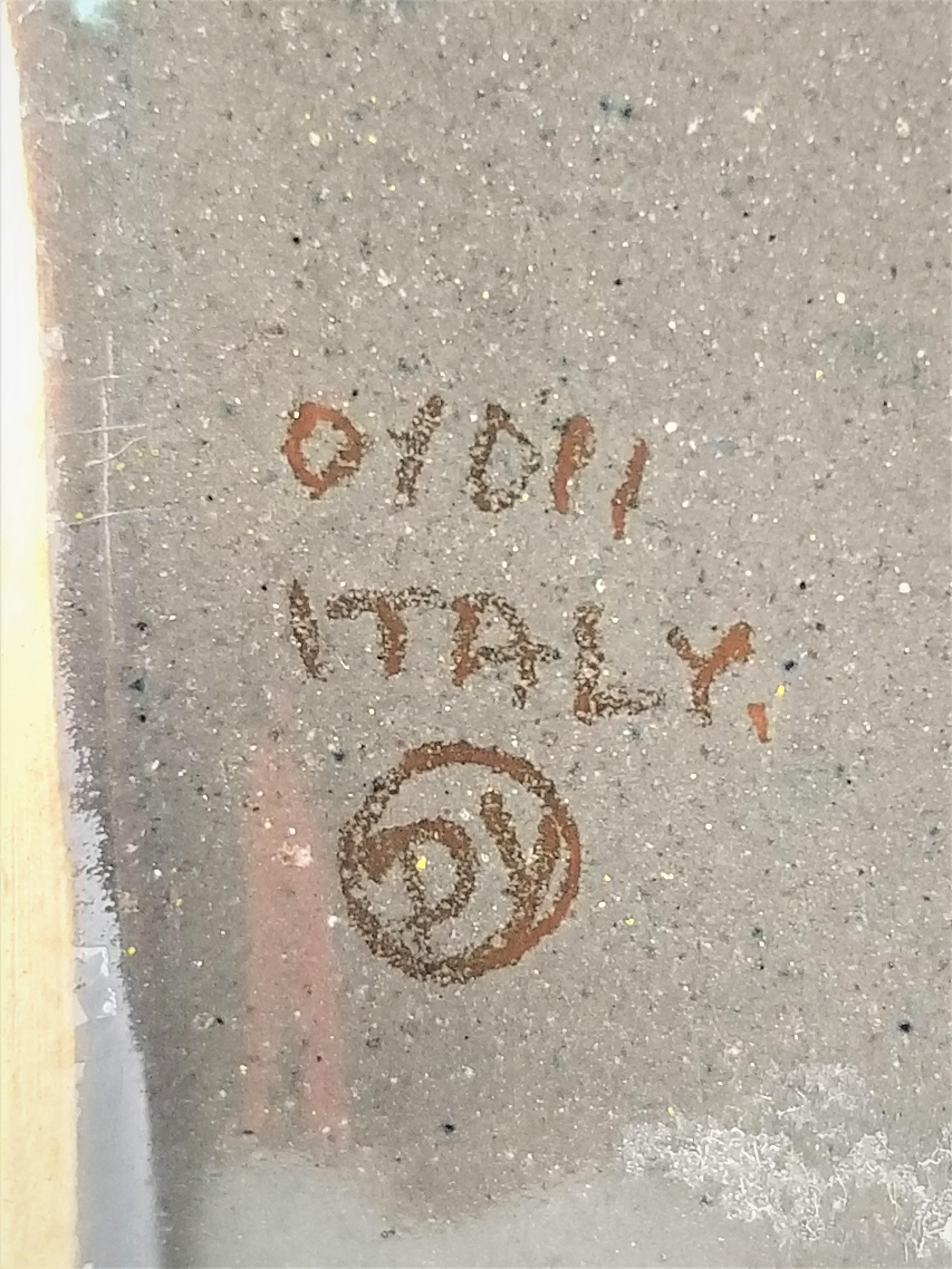Vaso italiano firmato Ceramica astratta del Medioevo in ceramica smaltata turchese 5