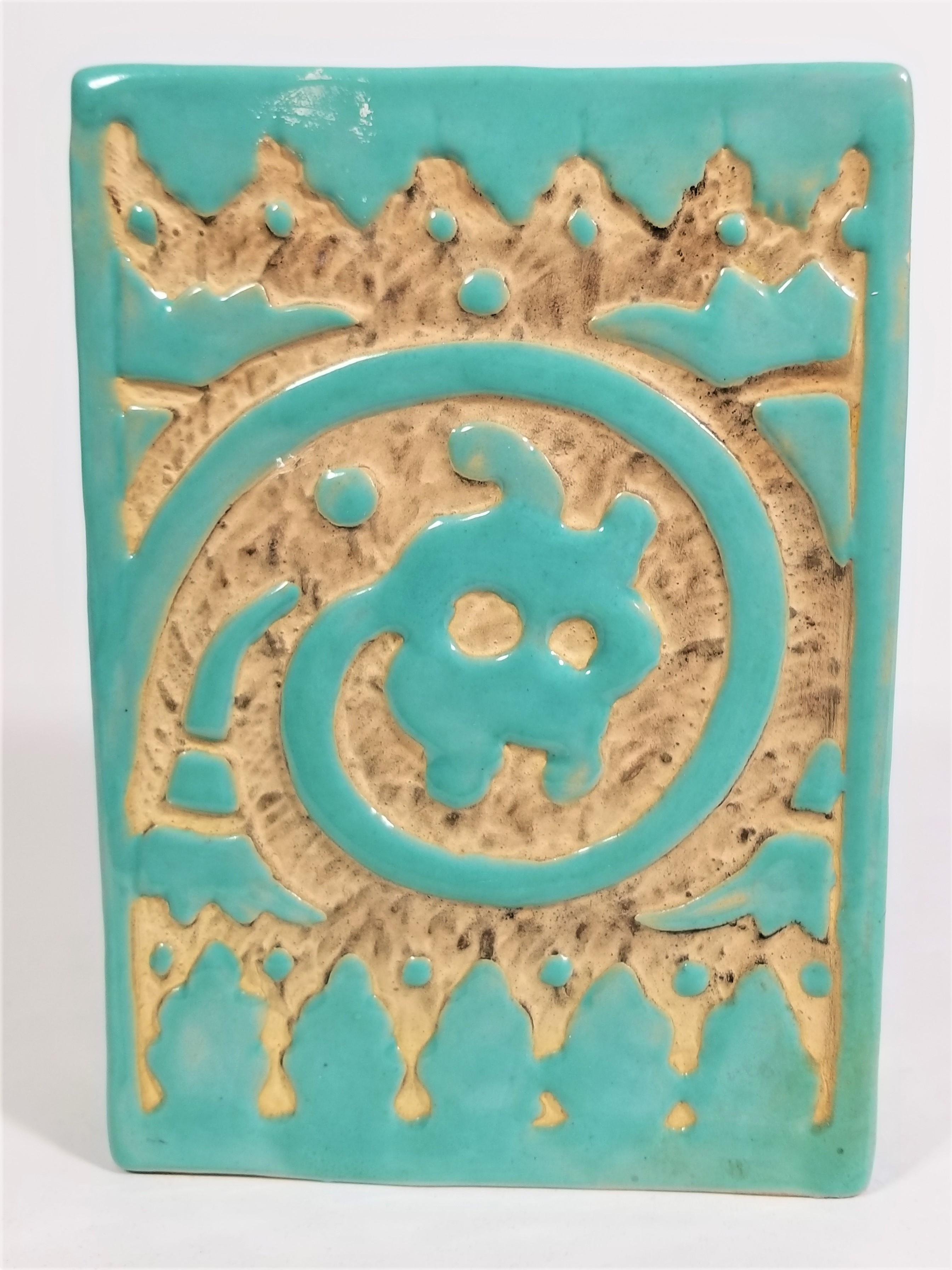 Italiano Vaso italiano firmato Ceramica astratta del Medioevo in ceramica smaltata turchese