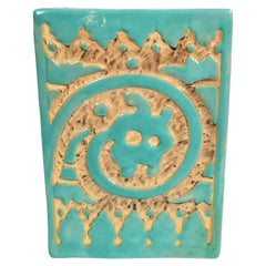 Vaso italiano firmato Ceramica astratta del Medioevo in ceramica smaltata turchese