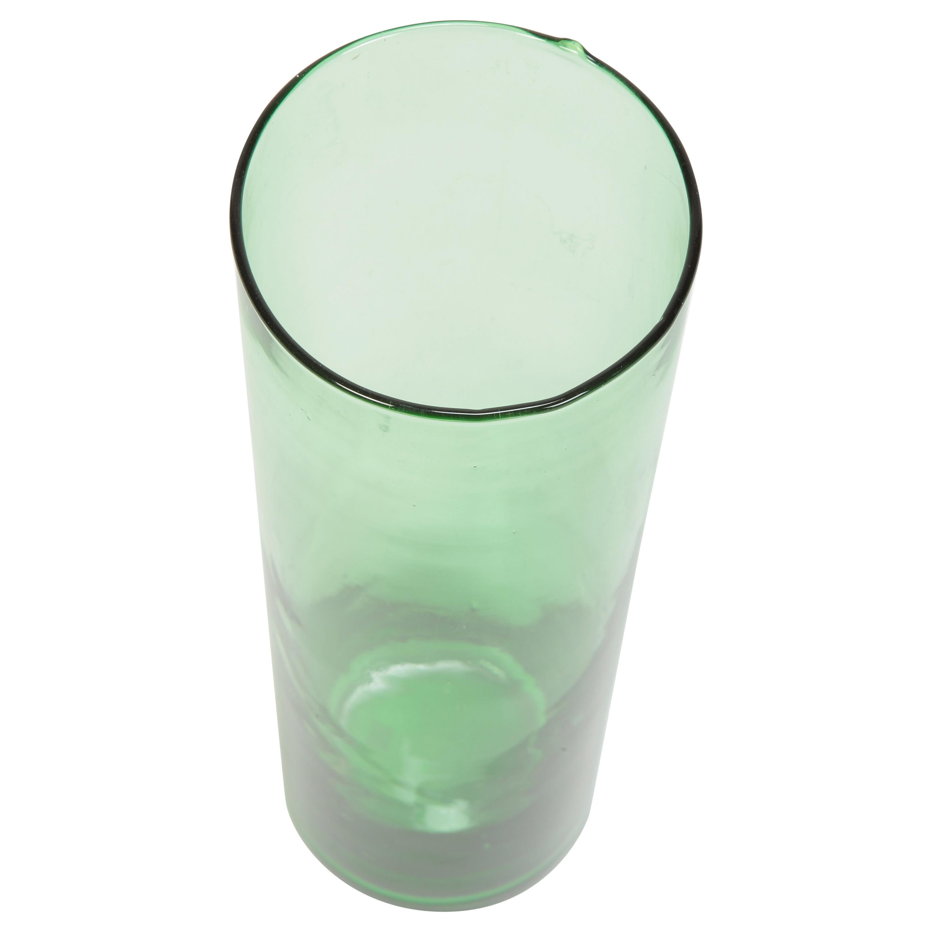 Vase manufactured by Vetro Verde di Empoli in the 1960s in Italy. Cylindrical, thin-walled vase out of luminous green glass.