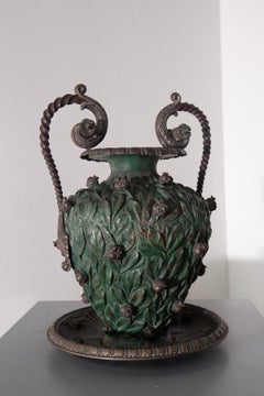 Italian vase with copper base and partial silver plating