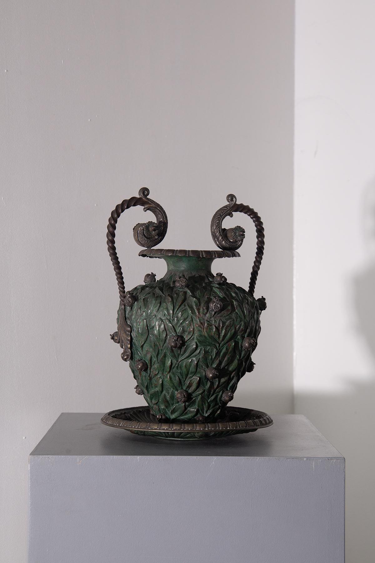 Art Nouveau Italian vase with copper base and partial silver plating For Sale